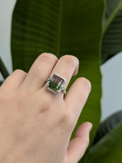 Art Deco Style 5.37cts Watermelon Tourmaline Ring w Natural Diamonds in 14K Gold