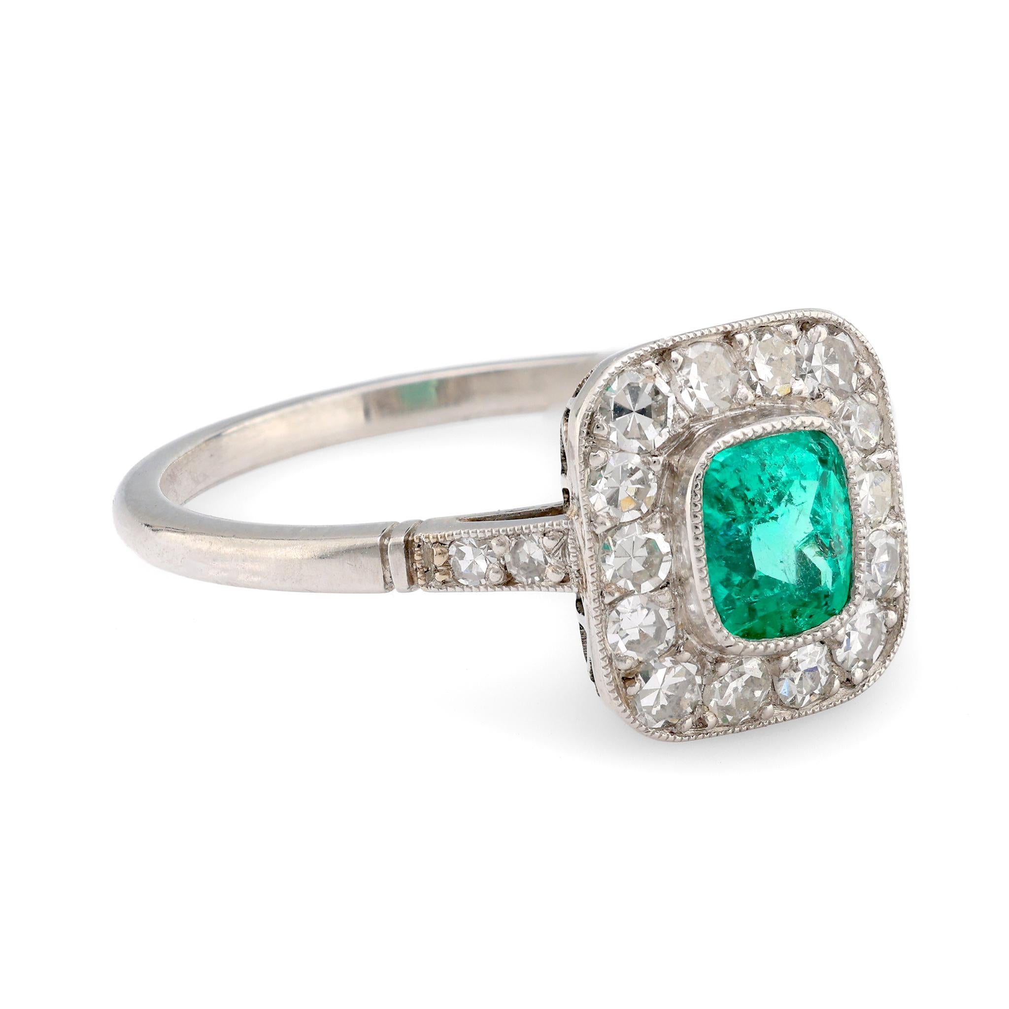 Art Deco Stil .54 Karat Smaragd Diamant Platin Ring (Art déco) im Angebot