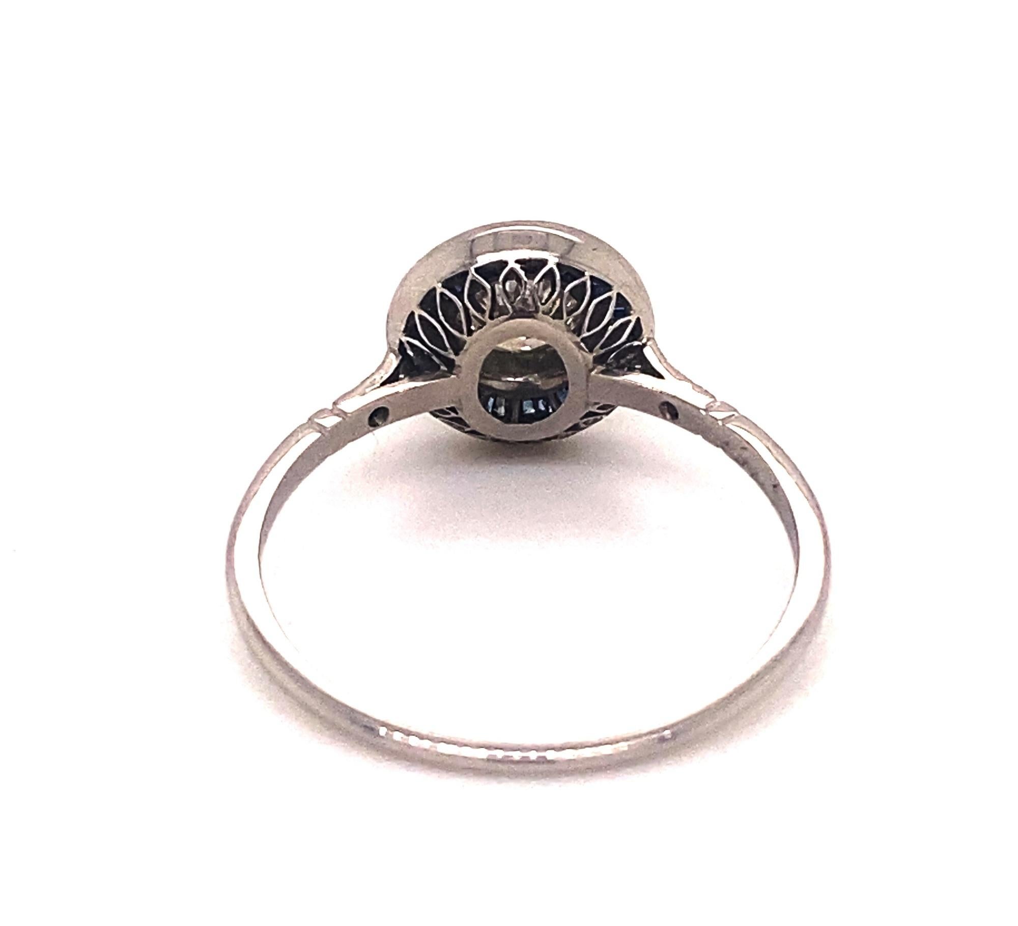 Women's Art Deco Style .54 Diamond Sapphire Halo Platinum Ring For Sale