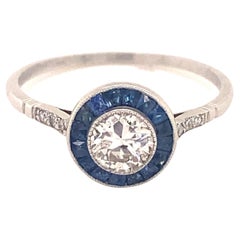 Art Deco Style .54 Diamond Sapphire Halo Platinum Ring