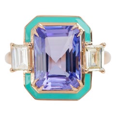 Art Deco Style 5.50 Ct Tanzanite and 0.93 Ct moissanite 14K Gold Cocktail Ring
