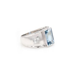 Statement 5.6 Carat Aquamarine Men's Ring with Diamonds in 18K White Gold