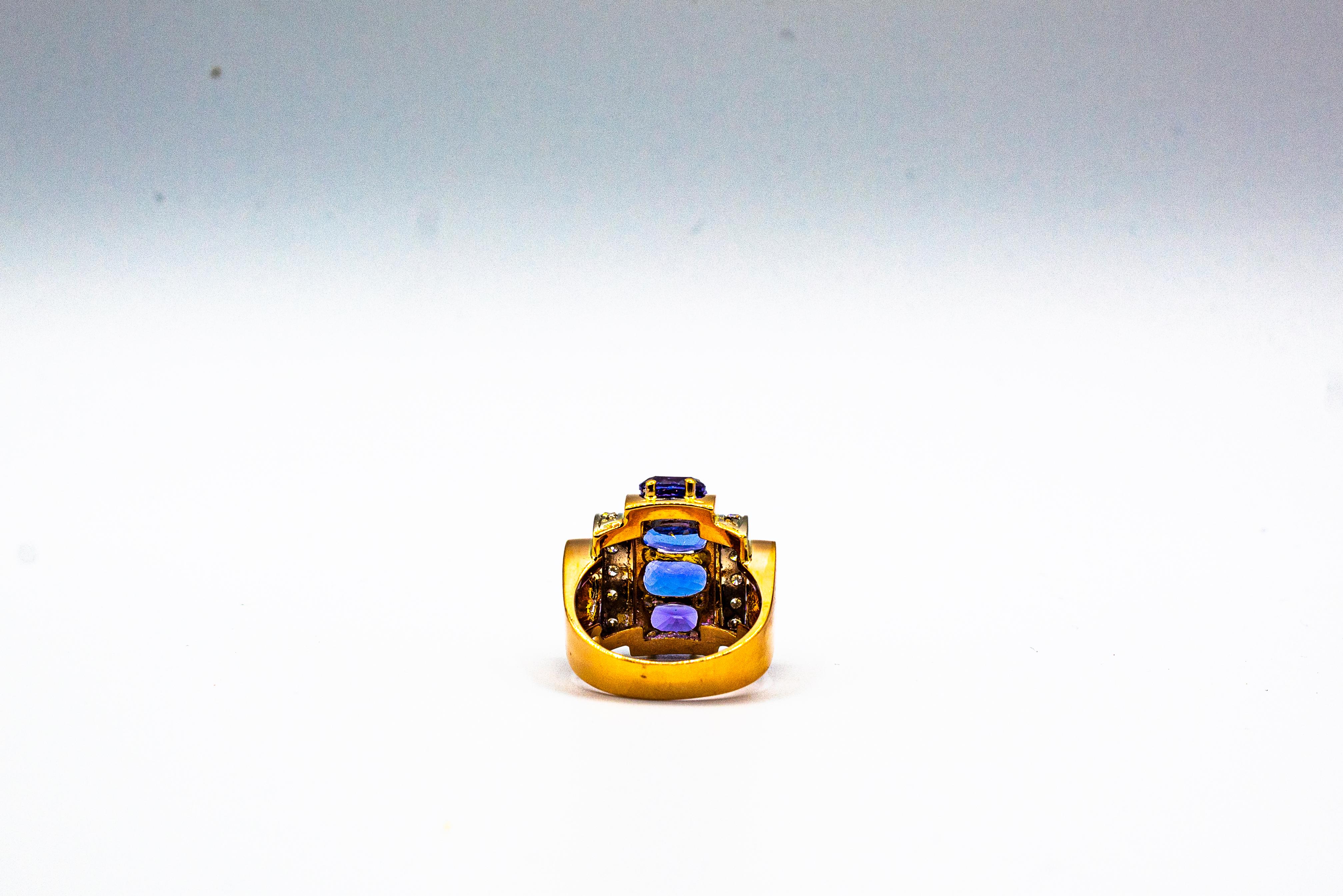 Art Deco Style 5.60 Carat White Diamond Tanzanite Yellow Gold Cocktail Ring 7