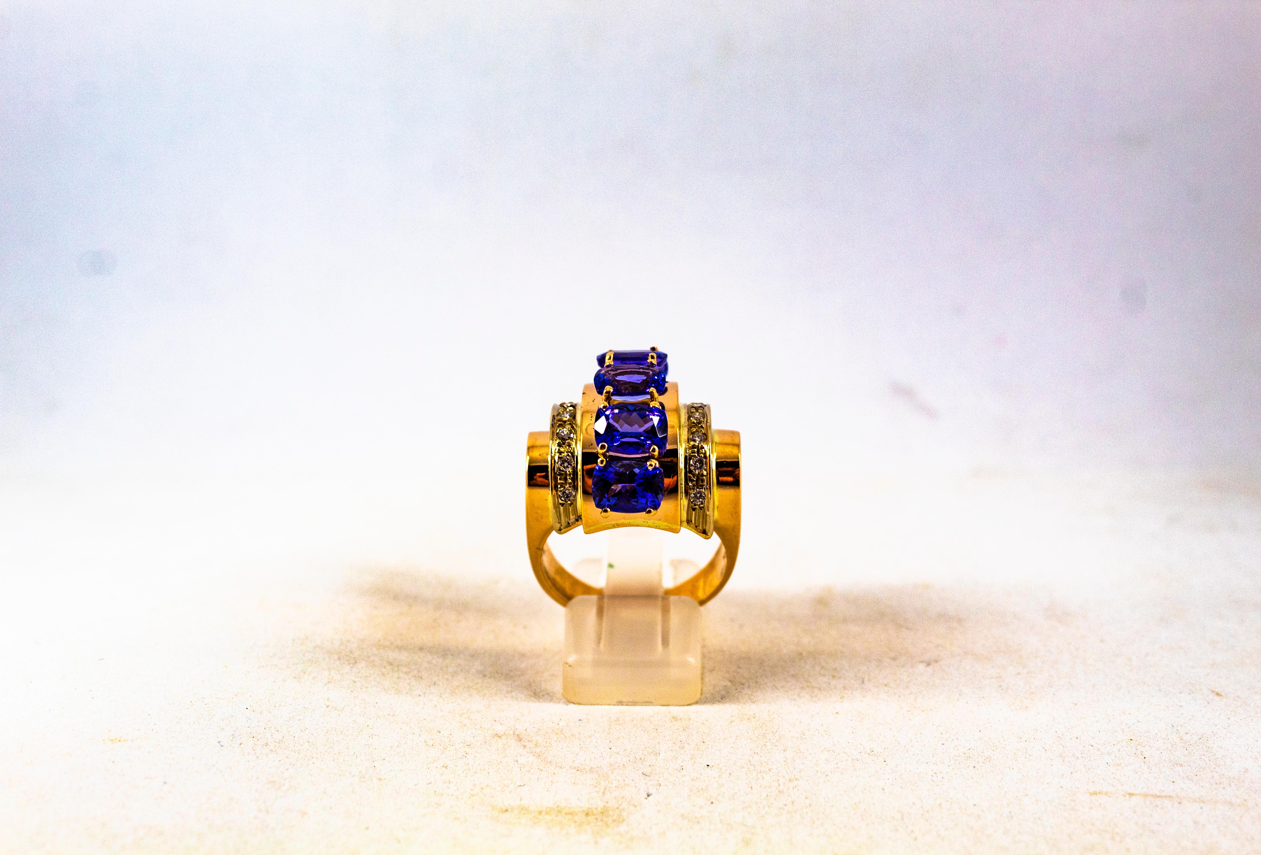 This Ring is made of 14K Yellow Gold.
This Ring has 0.30 Carats of White Brilliant Cut Diamonds.
This Ring has 5.30 Carats of Natural Cushion Cut Tanzanites.
This Ring is available also with Rubies, Emeralds or Blue Sapphires.
Size ITA: 19 USA: 8