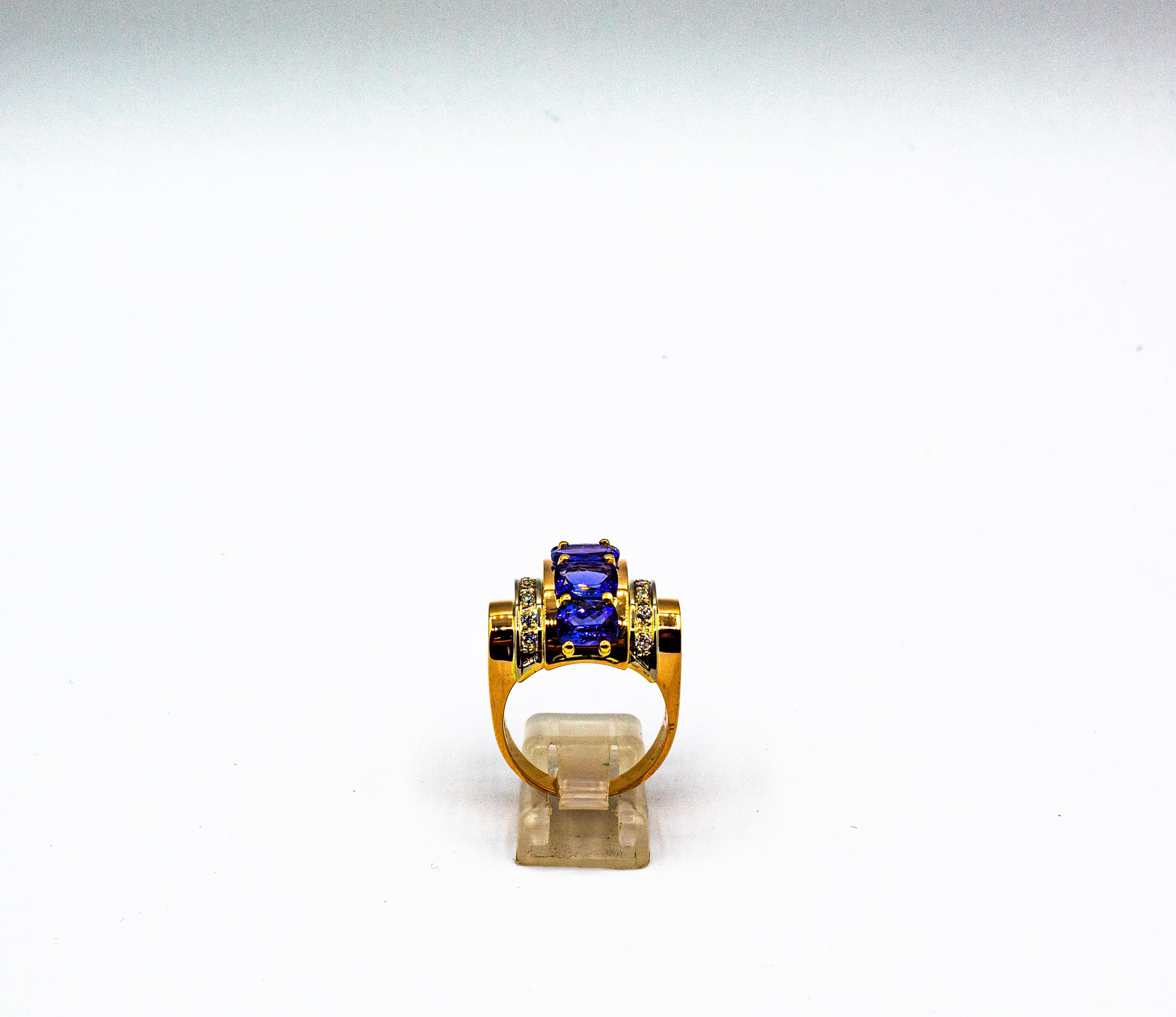 Art Deco Style 5.60 Carat White Diamond Tanzanite Yellow Gold Cocktail Ring For Sale 1