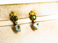 Art Deco Style 5.65 Carat White Diamond Peridot Aquamarine Yellow Gold Earrings