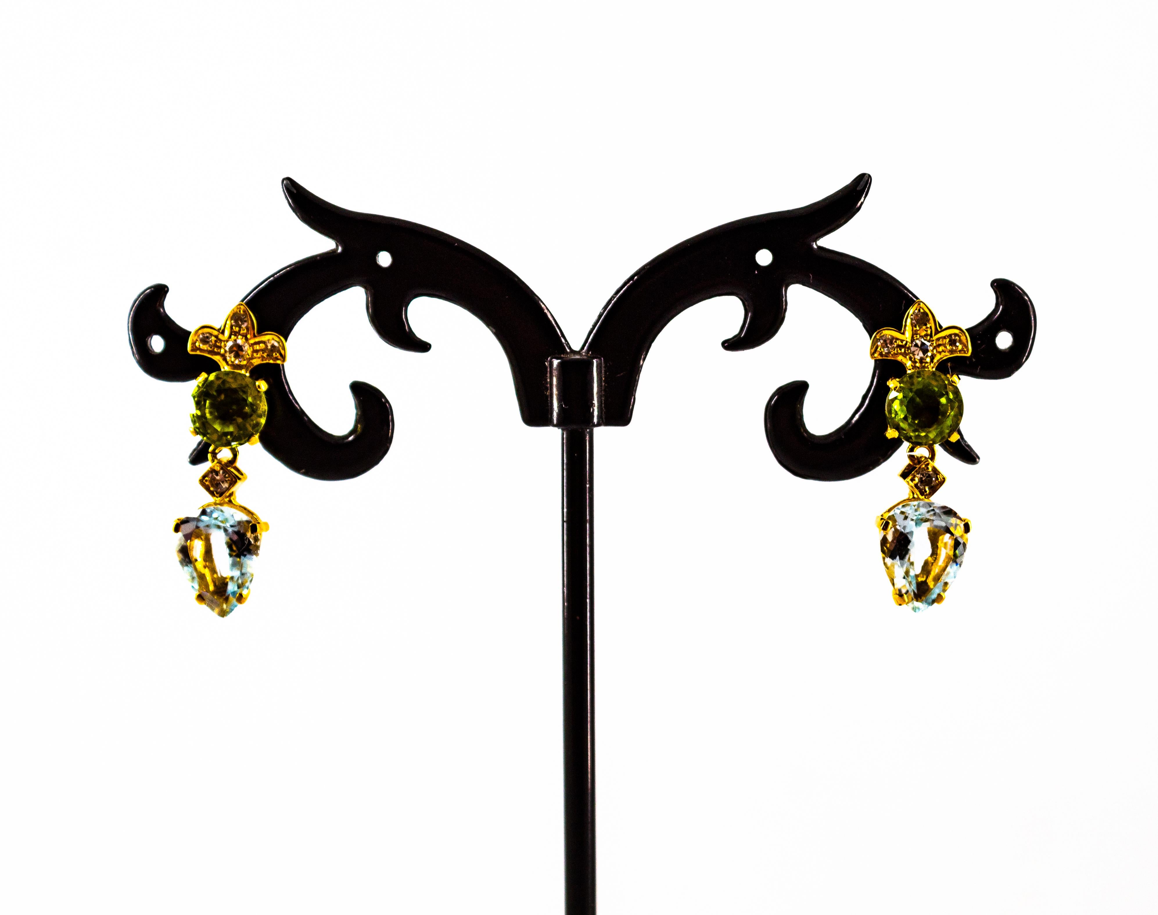 Boucles d'oreilles Art Déco en or jaune 5.65 carats diamant blanc péridot aigue-marine Neuf - En vente à Naples, IT
