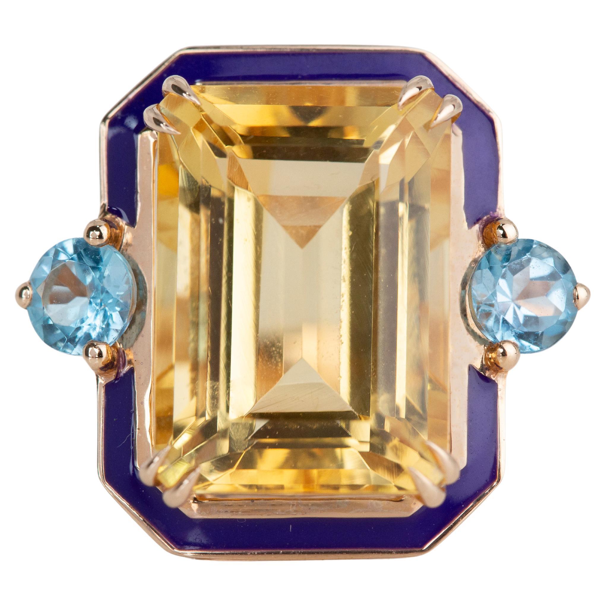 Art Deco Stil 5,76 Karat Citrin und Himmel Topas 14K Gold Cocktail Ring ()