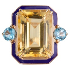 Art Deco Stil 5,76 Karat Citrin und Himmel Topas 14K Gold Cocktail Ring