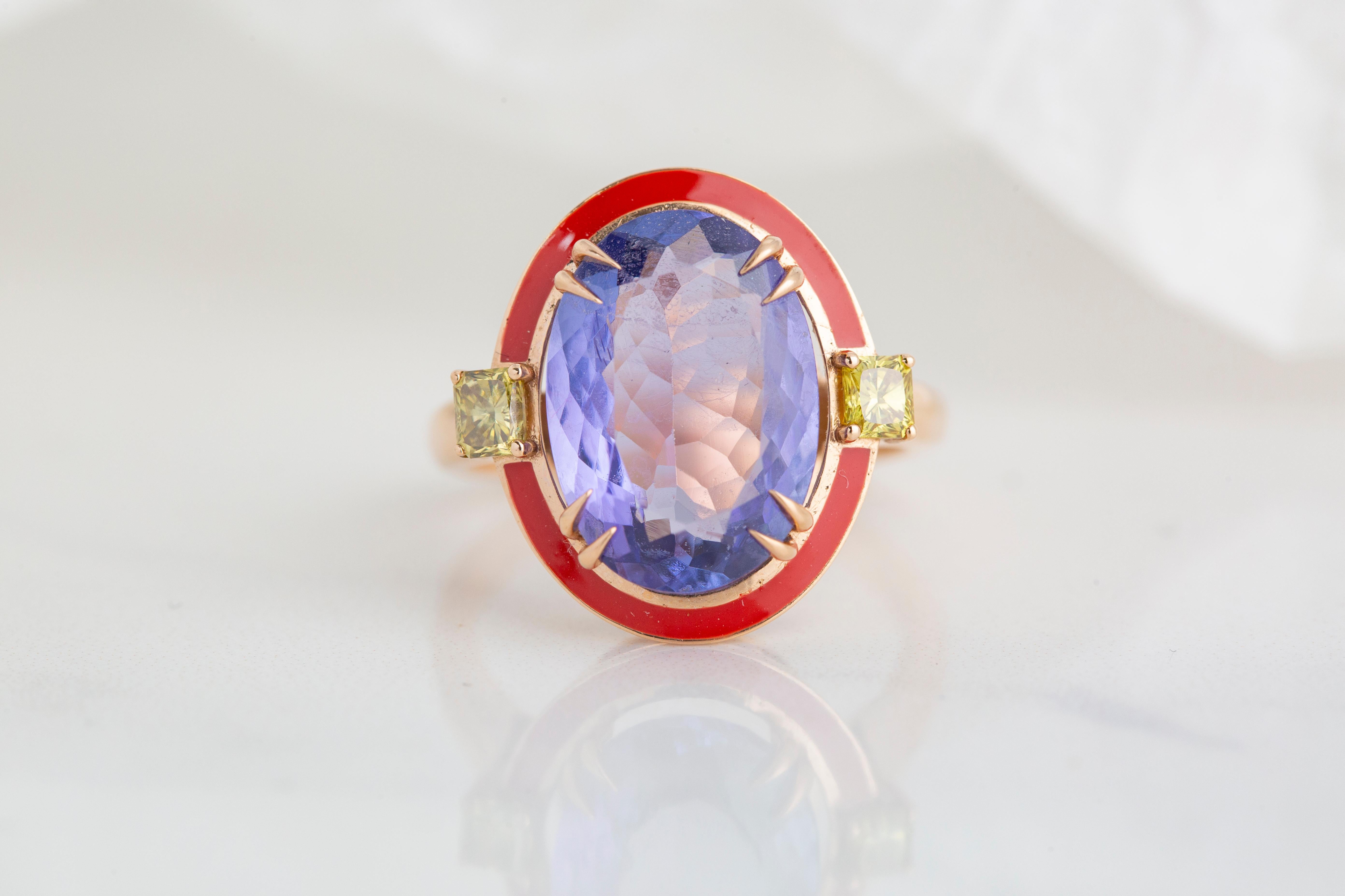 For Sale:  Art Deco Style 5.84 Ct Tanzanite And Yellow Diamond 14K Gold Cocktail Ring 5