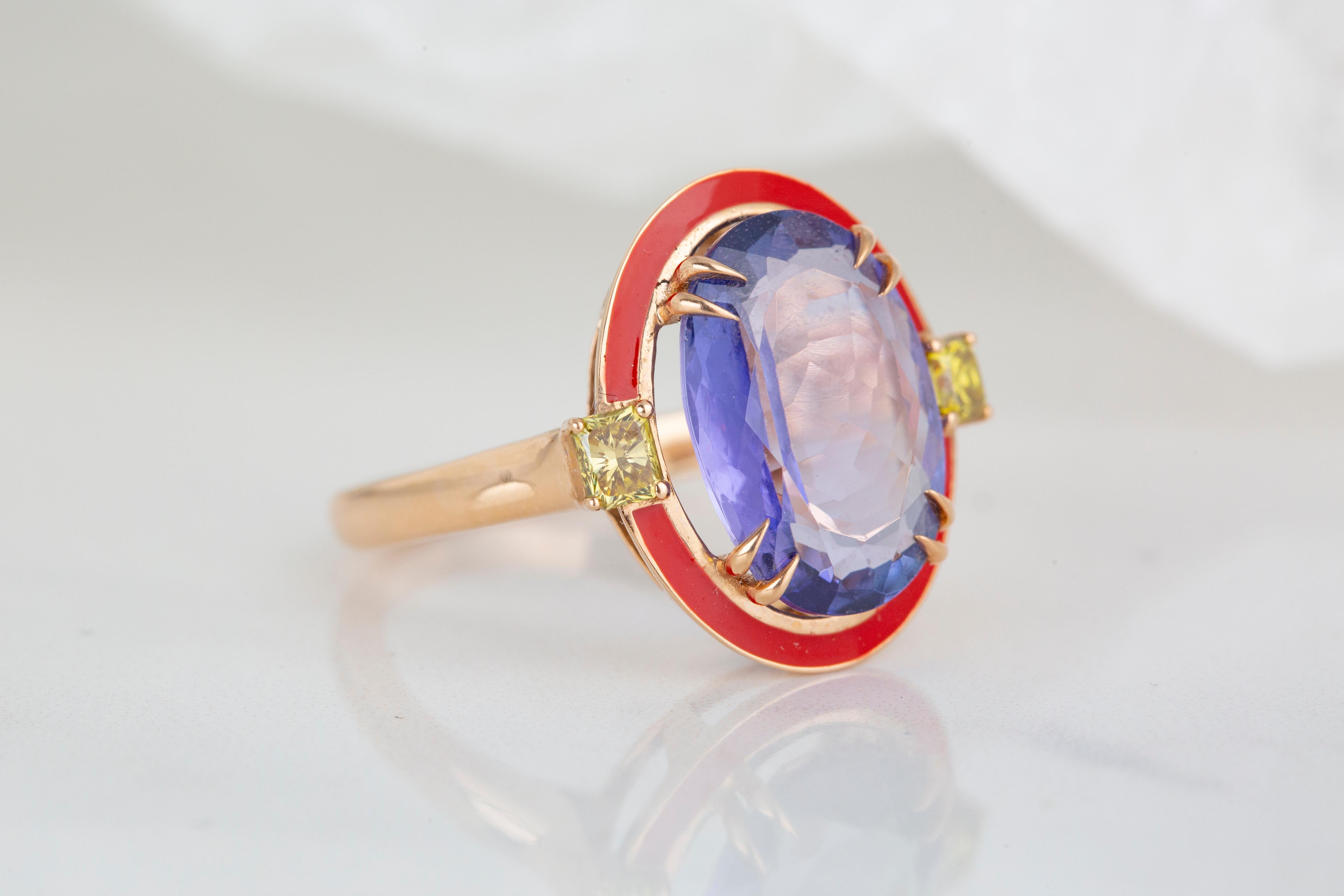For Sale:  Art Deco Style 5.84 Ct Tanzanite And Yellow Diamond 14K Gold Cocktail Ring 6