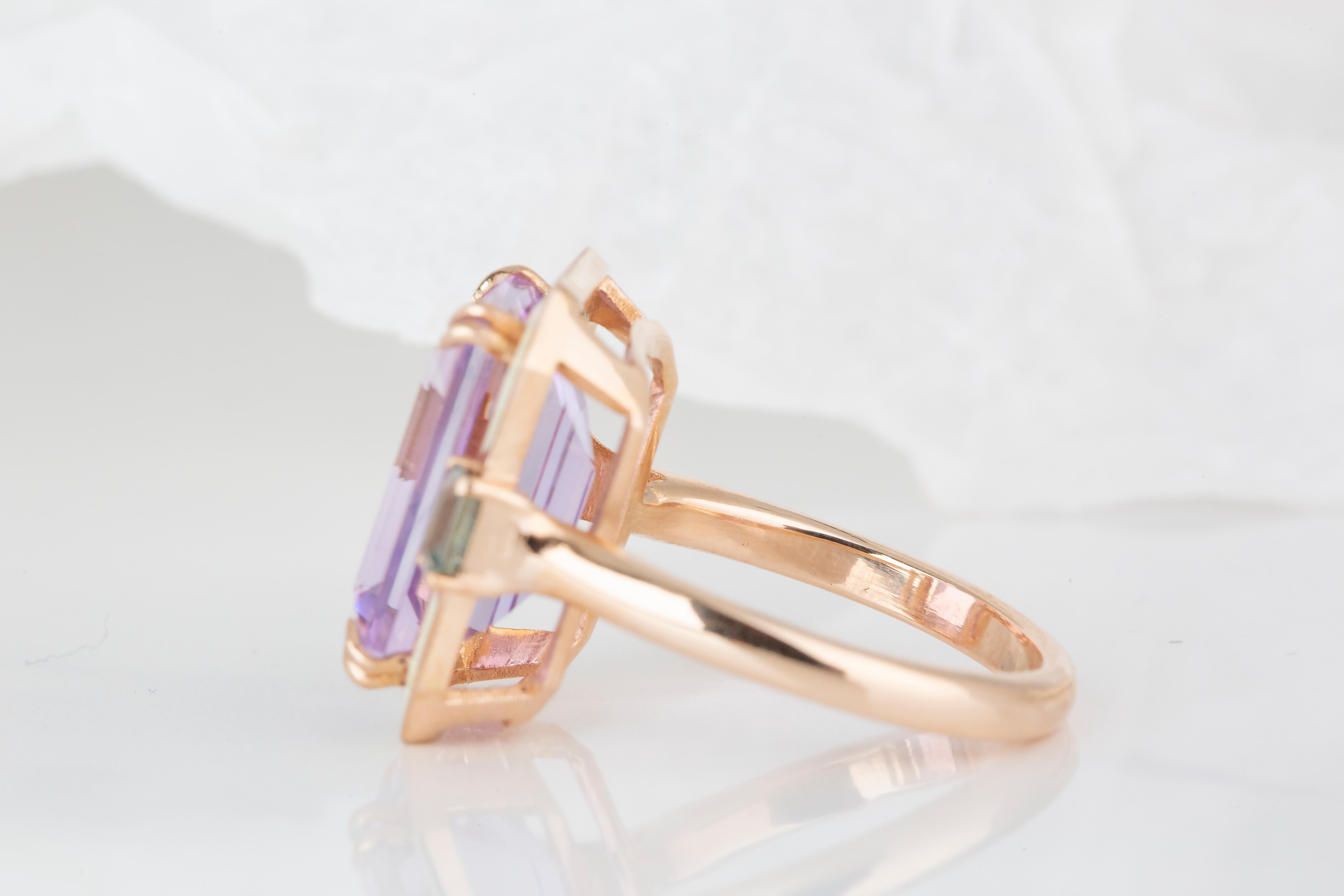 For Sale:  Art Deco Style 5.95 Ct. Amethyst and Sapphire 14K Gold Cocktail Ring 10