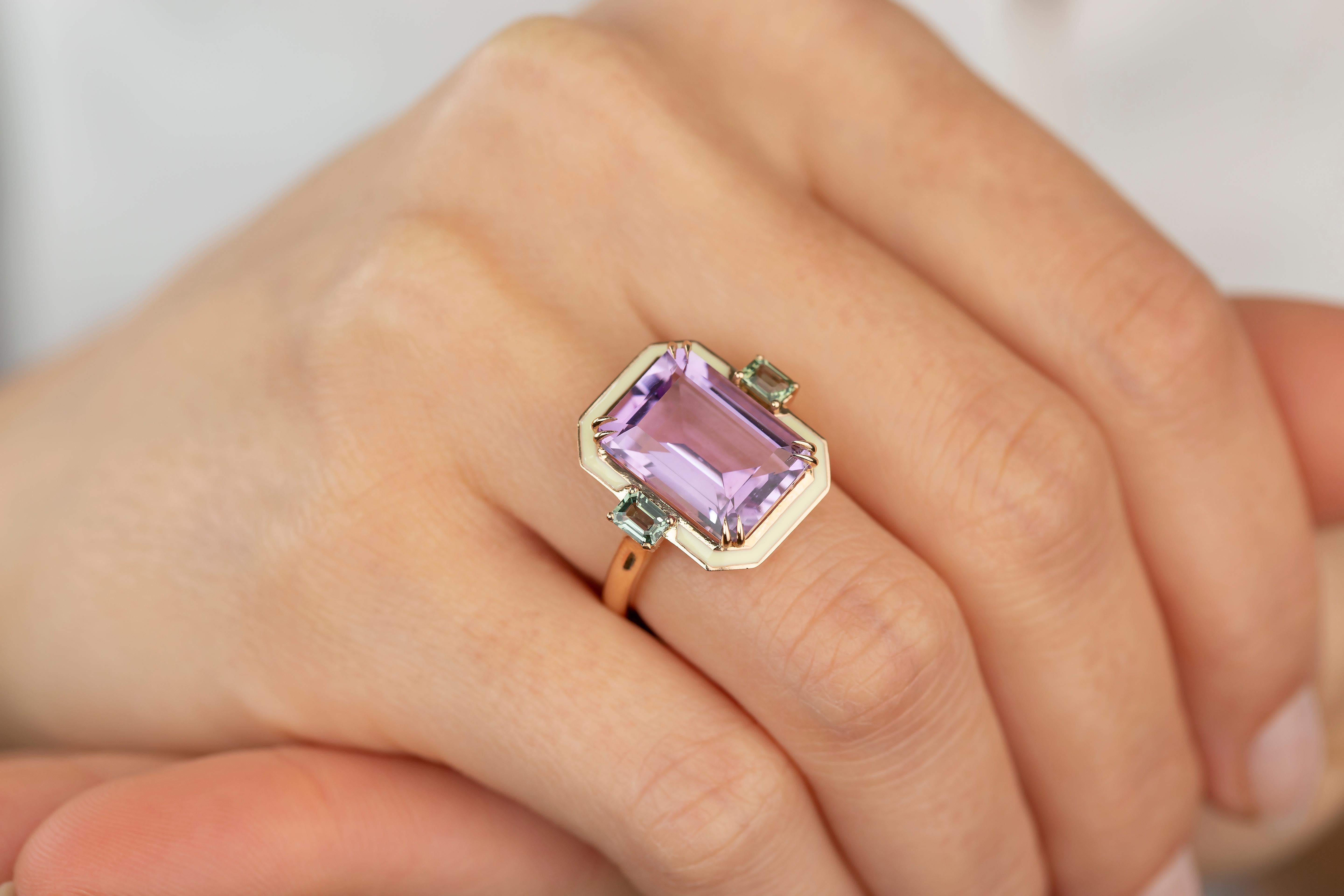 For Sale:  Art Deco Style 5.95 Ct. Amethyst and Sapphire 14K Gold Cocktail Ring 4