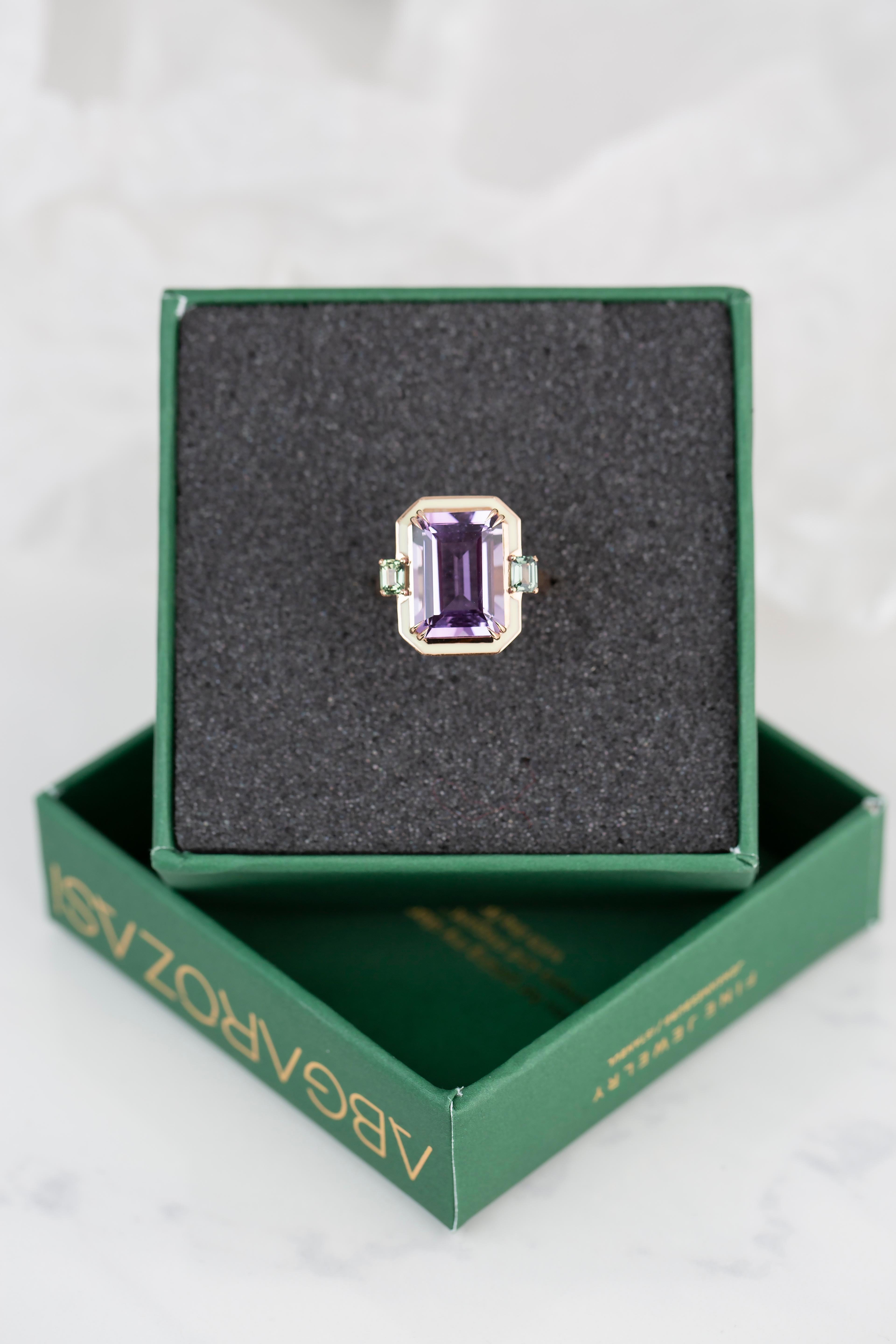 For Sale:  Art Deco Style 5.95 Ct. Amethyst and Sapphire 14K Gold Cocktail Ring 7