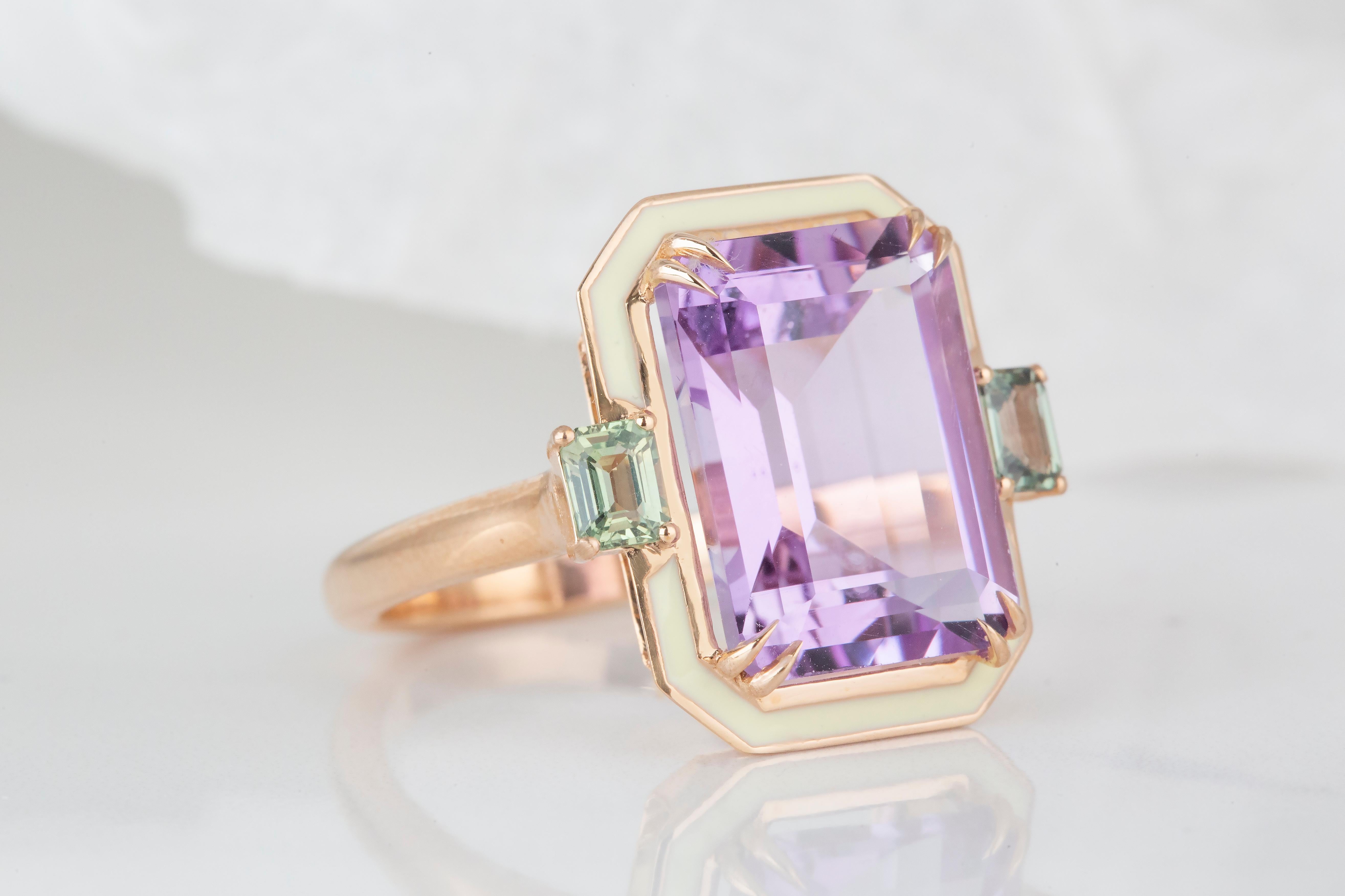 For Sale:  Art Deco Style 5.95 Ct. Amethyst and Sapphire 14K Gold Cocktail Ring 8