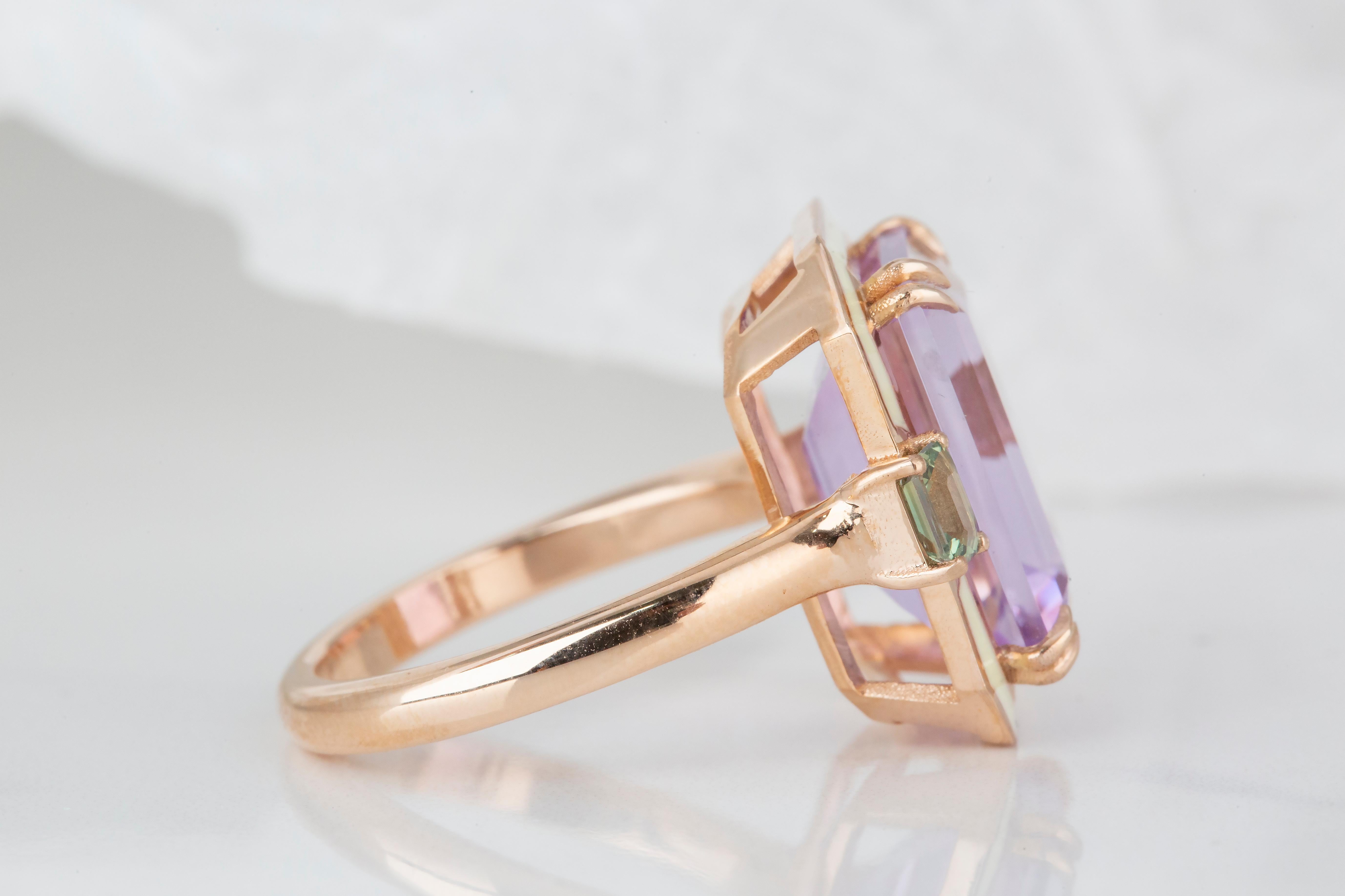 For Sale:  Art Deco Style 5.95 Ct. Amethyst and Sapphire 14K Gold Cocktail Ring 9