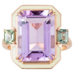 Stile Art Deco 5.95 Ct. Anello Cocktail con ametista e zaffiro in oro 14K