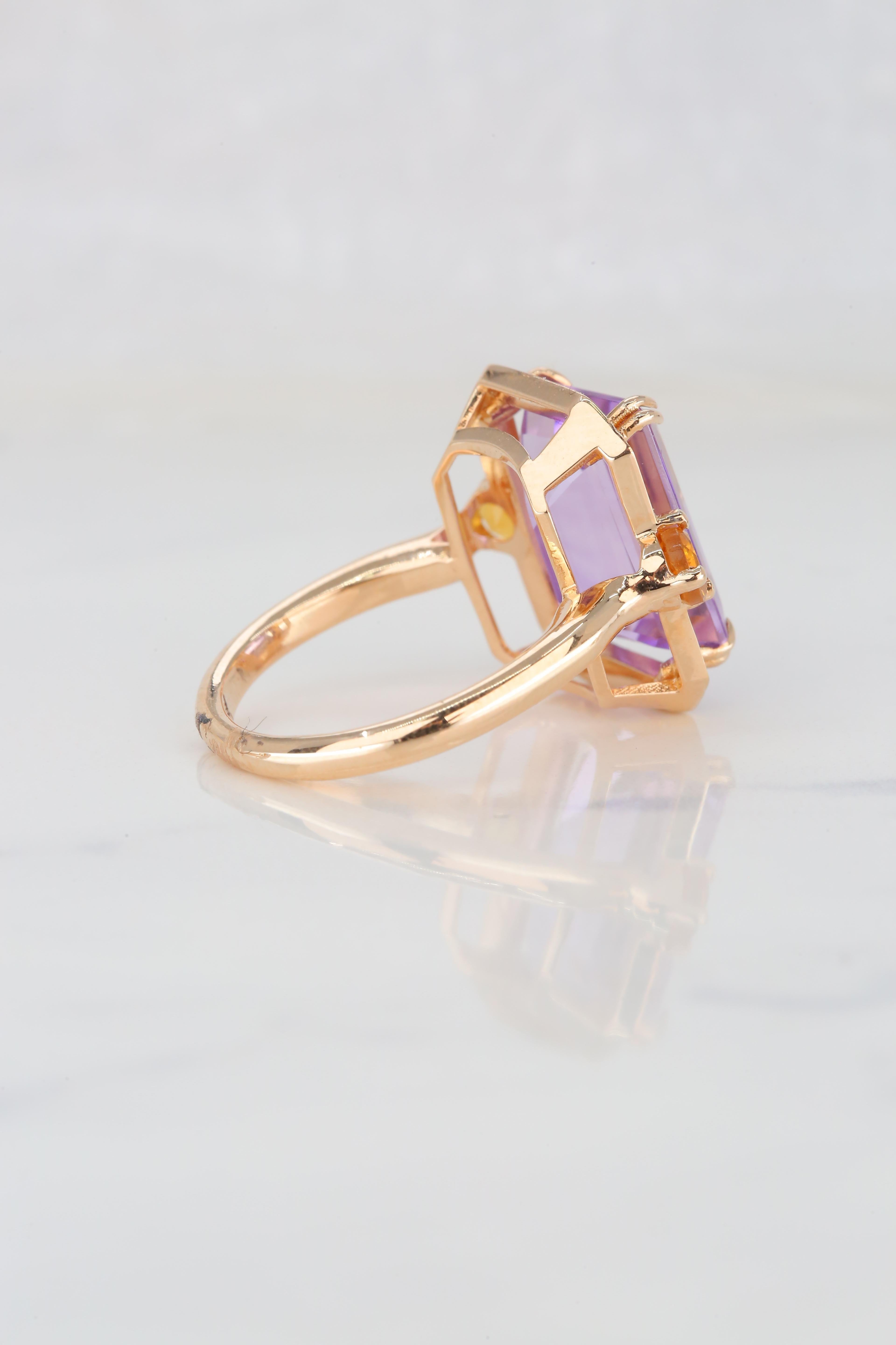 For Sale:  Art Deco Style Grey , Enameled Amethyst and Citrine 14K Gold Cocktail Ring 6