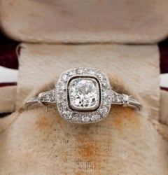 Art Deco Style .60 Ct Cushion Diamond Solitaire Plus Platinum Ring