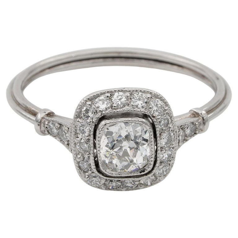 Art Deco Style Ct Cushion Diamond Solitaire Plus Platinum Ring