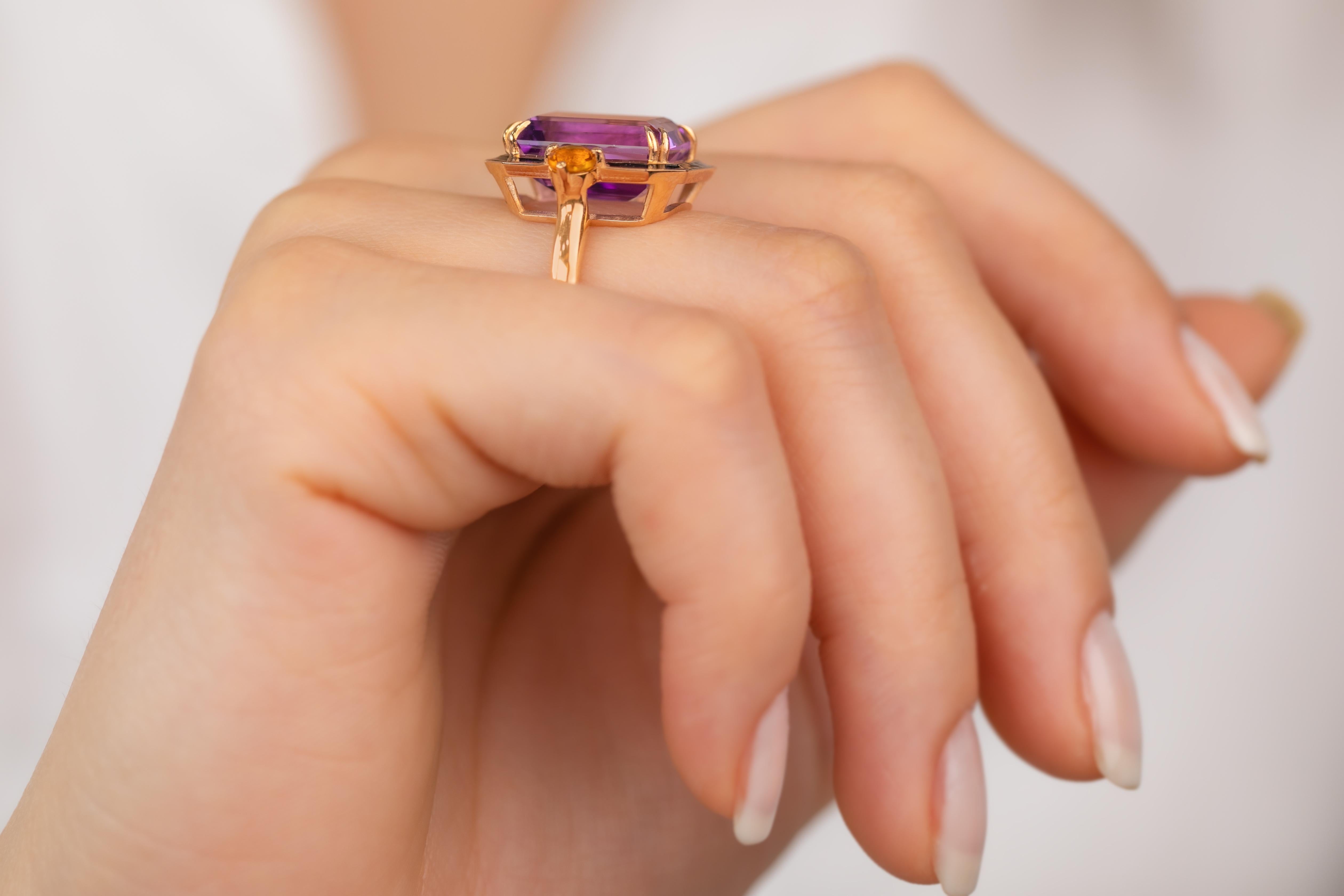 For Sale:  Art Deco Style 6.20 Ct Amethyst and Citrine 14K Gold Cocktail Ring 10