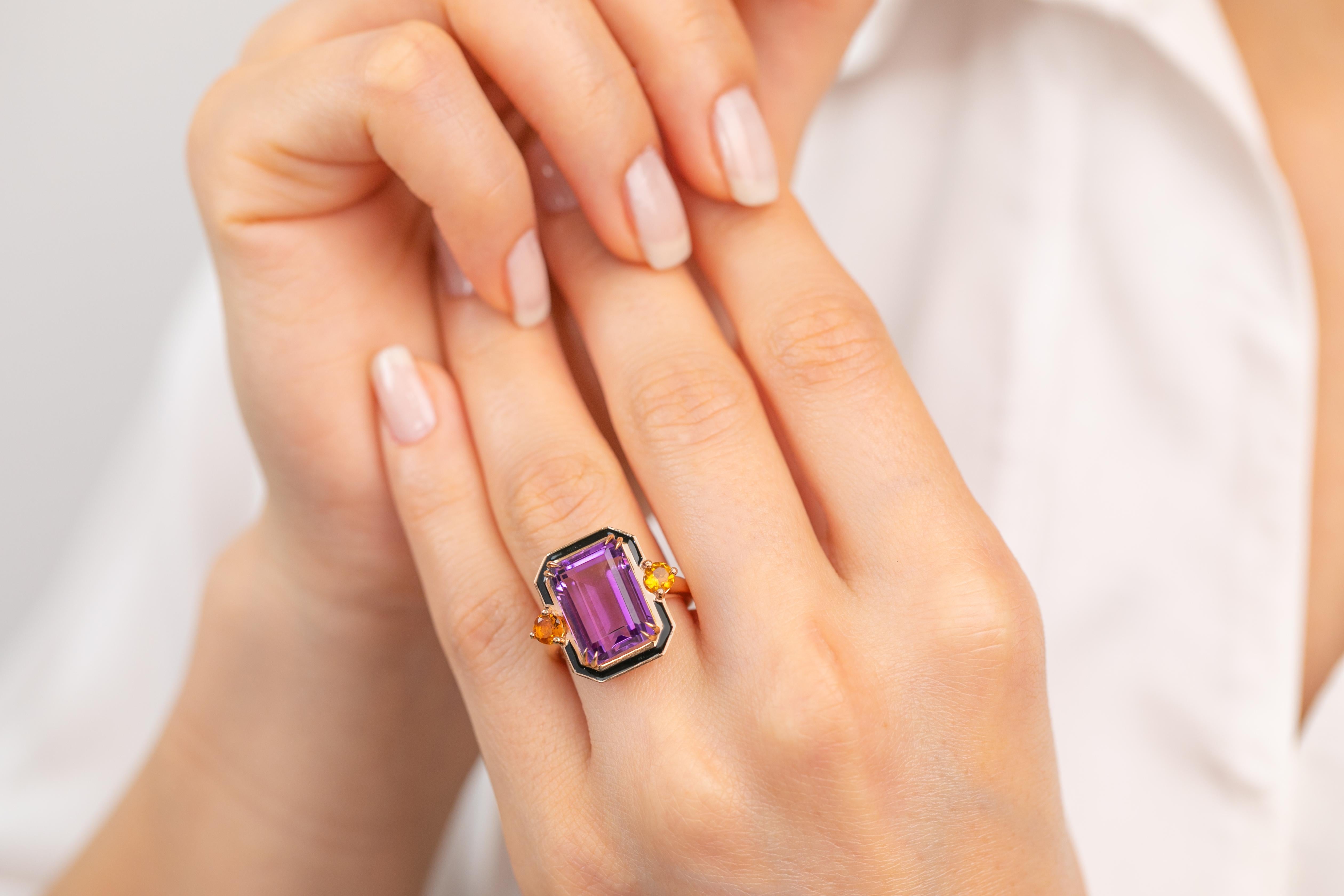 For Sale:  Art Deco Style 6.20 Ct Amethyst and Citrine 14K Gold Cocktail Ring 11