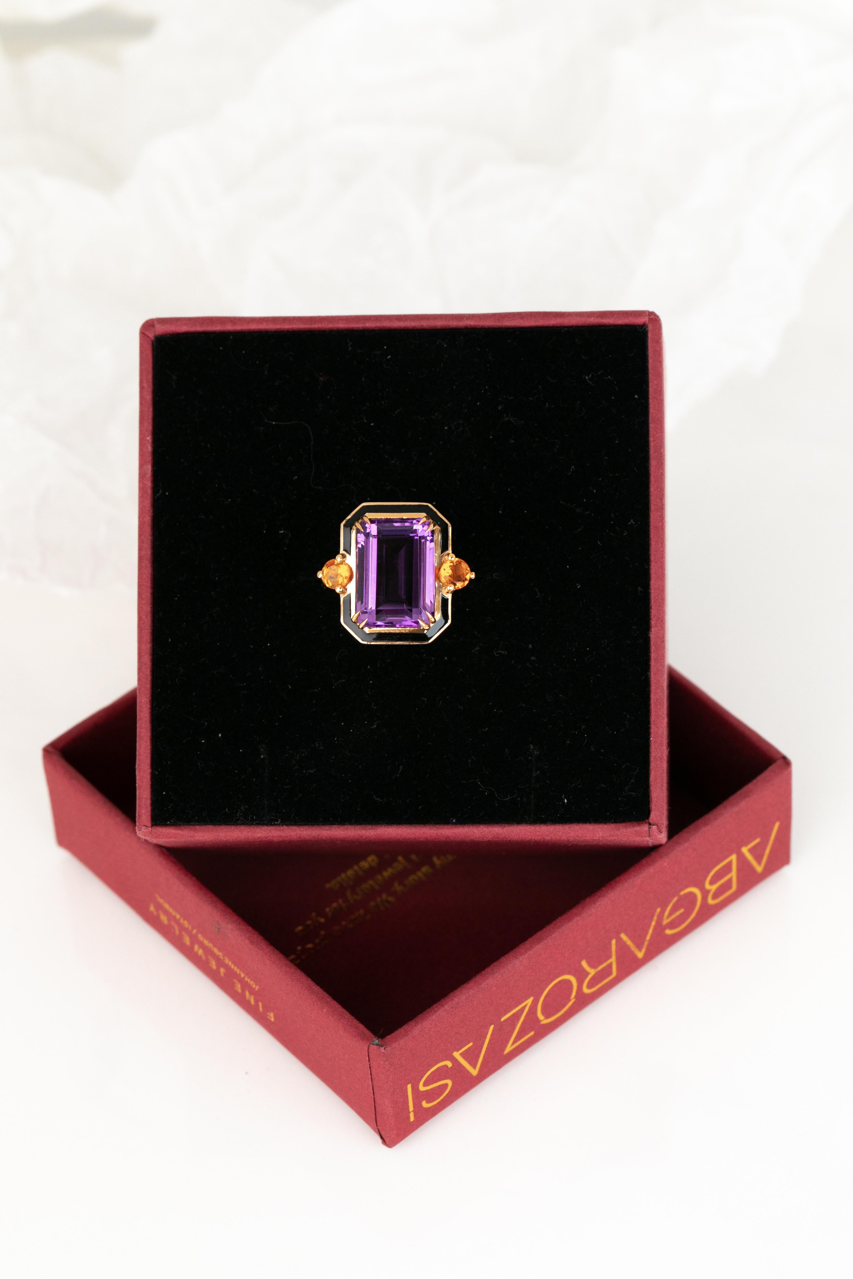 For Sale:  Art Deco Style 6.20 Ct Amethyst and Citrine 14K Gold Cocktail Ring 12