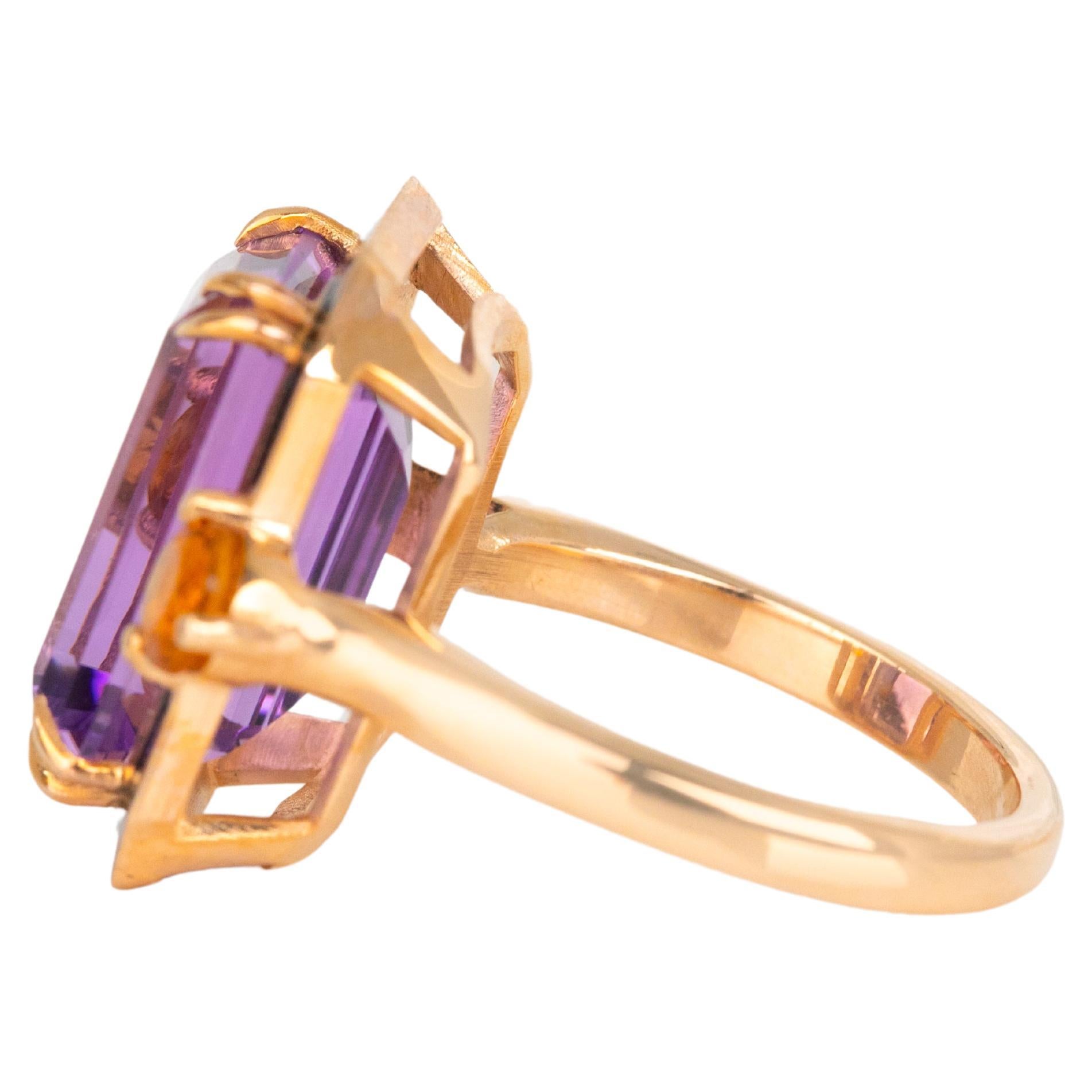 For Sale:  Art Deco Style 6.20 Ct Amethyst and Citrine 14K Gold Cocktail Ring 14