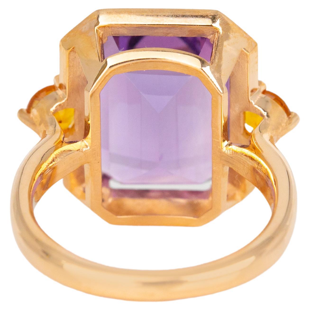 For Sale:  Art Deco Style 6.20 Ct Amethyst and Citrine 14K Gold Cocktail Ring 15