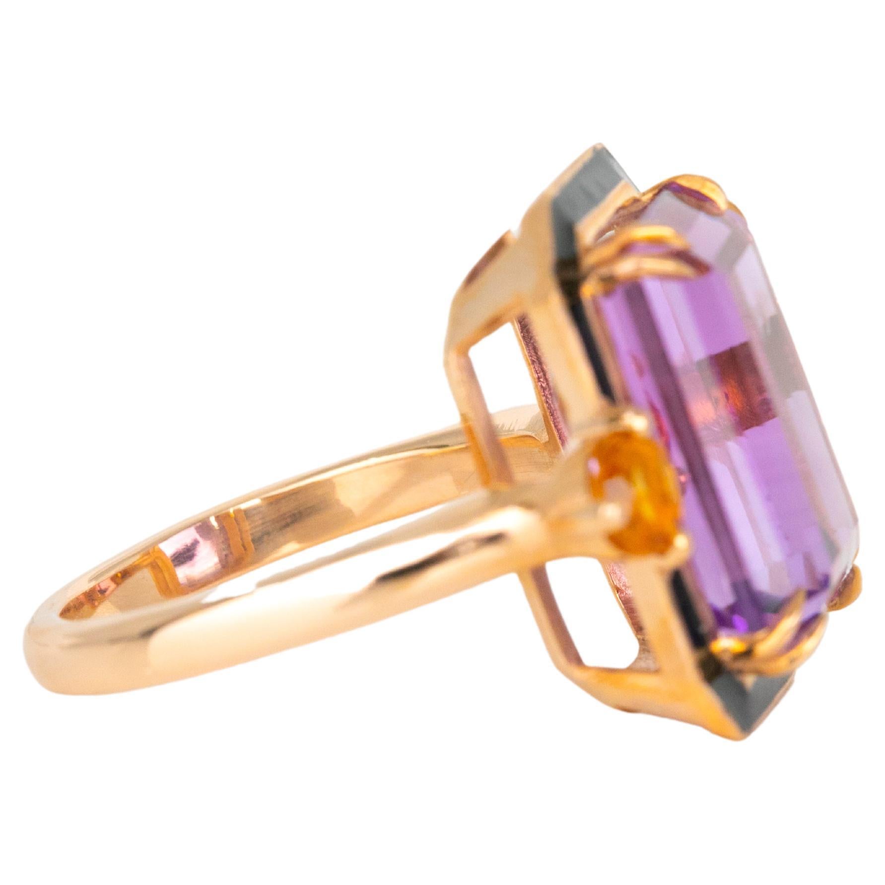 For Sale:  Art Deco Style 6.20 Ct Amethyst and Citrine 14K Gold Cocktail Ring 16