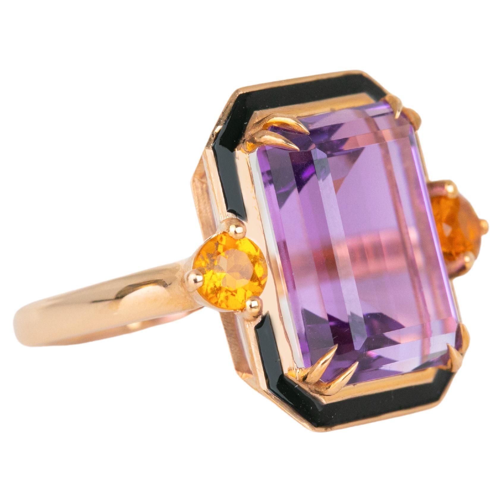 For Sale:  Art Deco Style 6.20 Ct Amethyst and Citrine 14K Gold Cocktail Ring 2