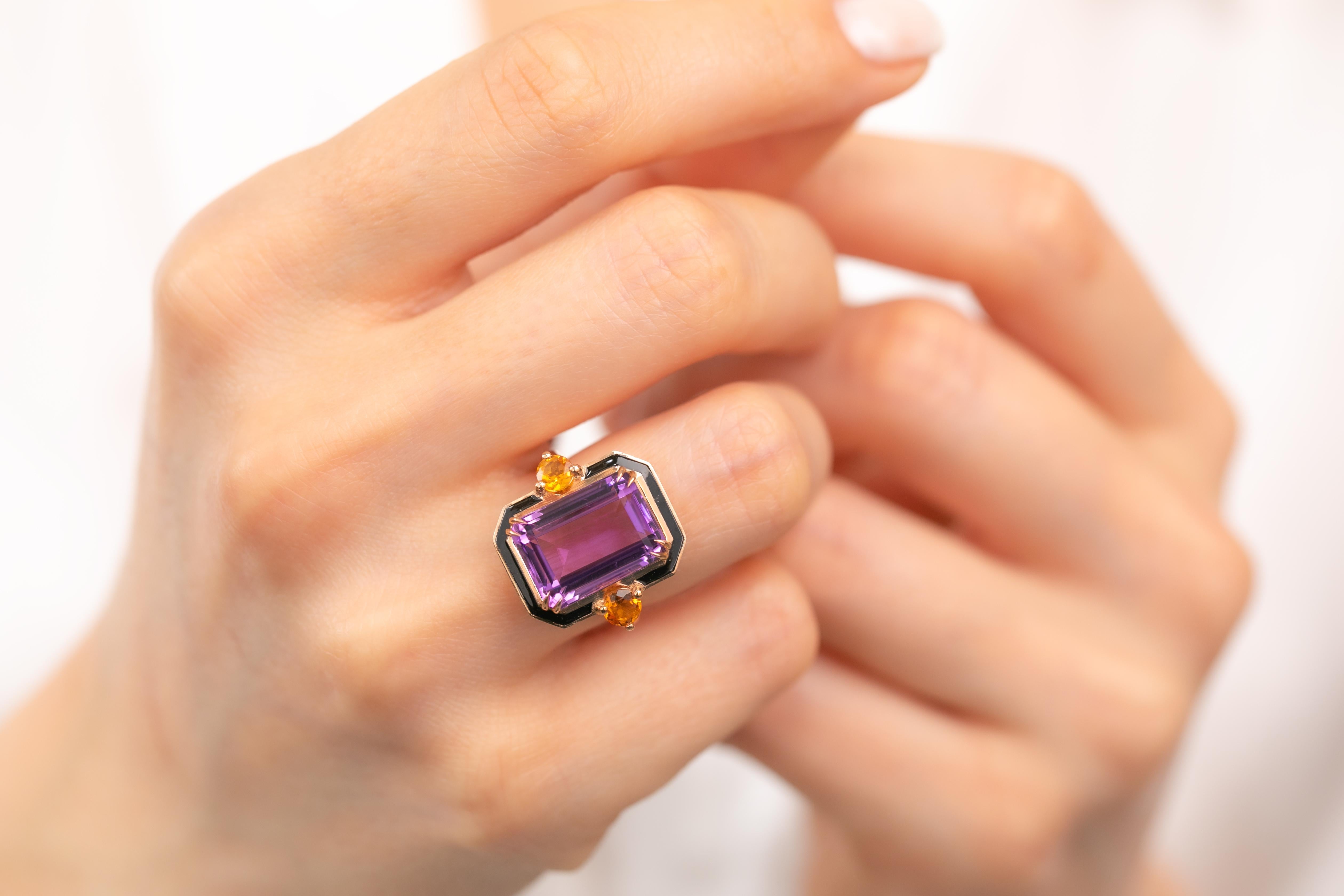 For Sale:  Art Deco Style 6.20 Ct Amethyst and Citrine 14K Gold Cocktail Ring 3