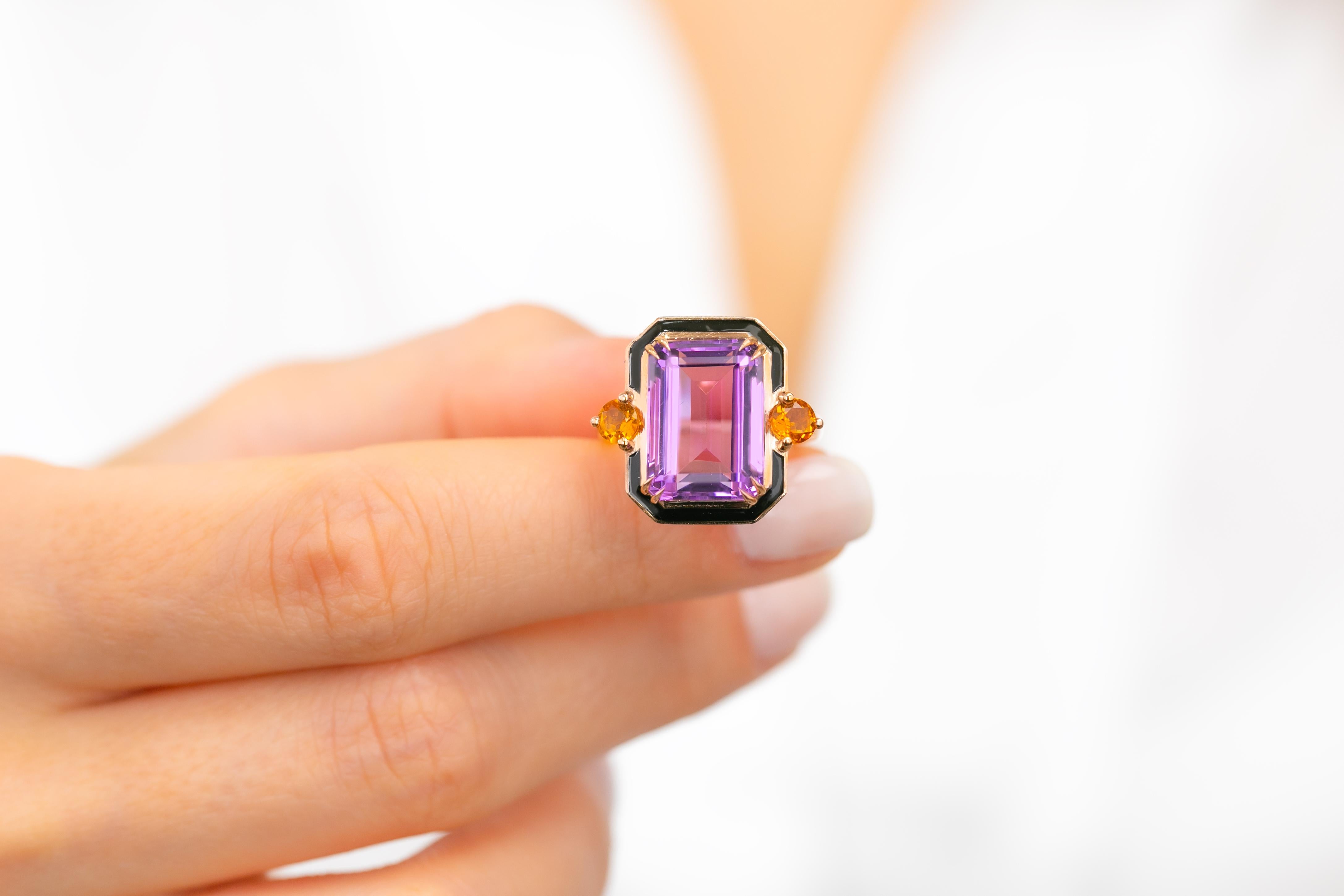 For Sale:  Art Deco Style 6.20 Ct Amethyst and Citrine 14K Gold Cocktail Ring 4