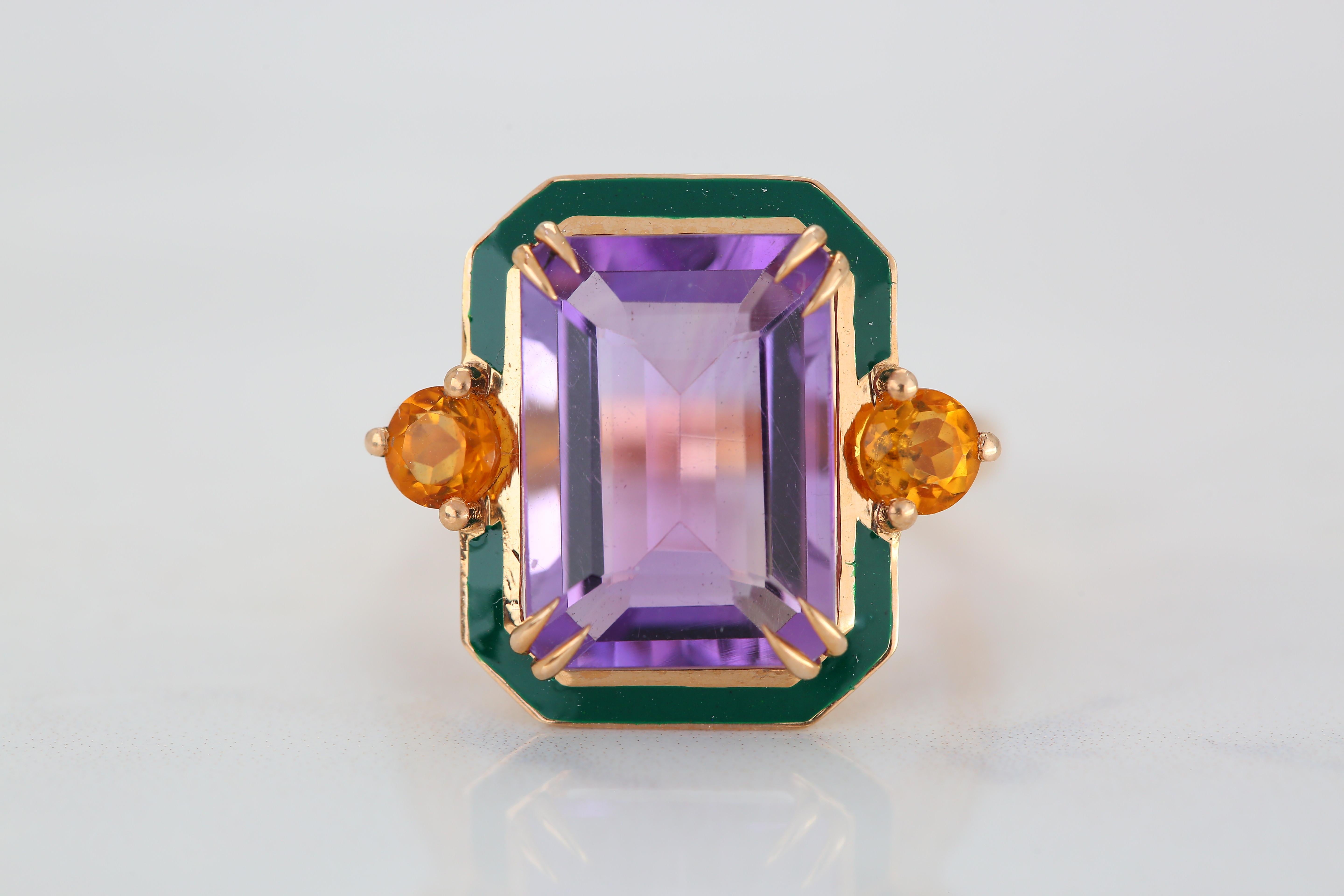 For Sale:  Art Deco Style 6.20 Ct Amethyst and Citrine 14K Gold Cocktail Ring 6
