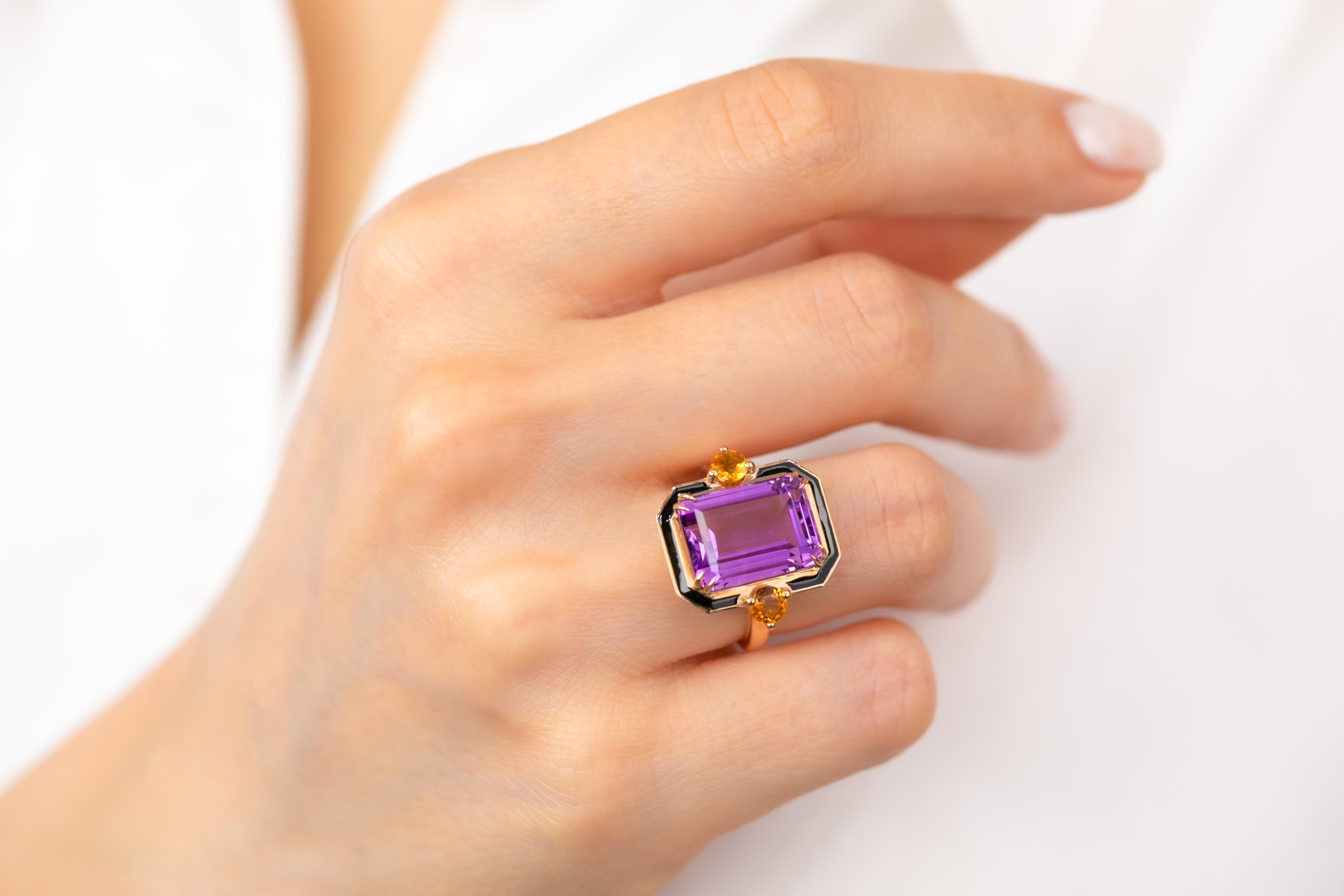 For Sale:  Art Deco Style 6.20 Ct Amethyst and Citrine 14K Gold Cocktail Ring 8