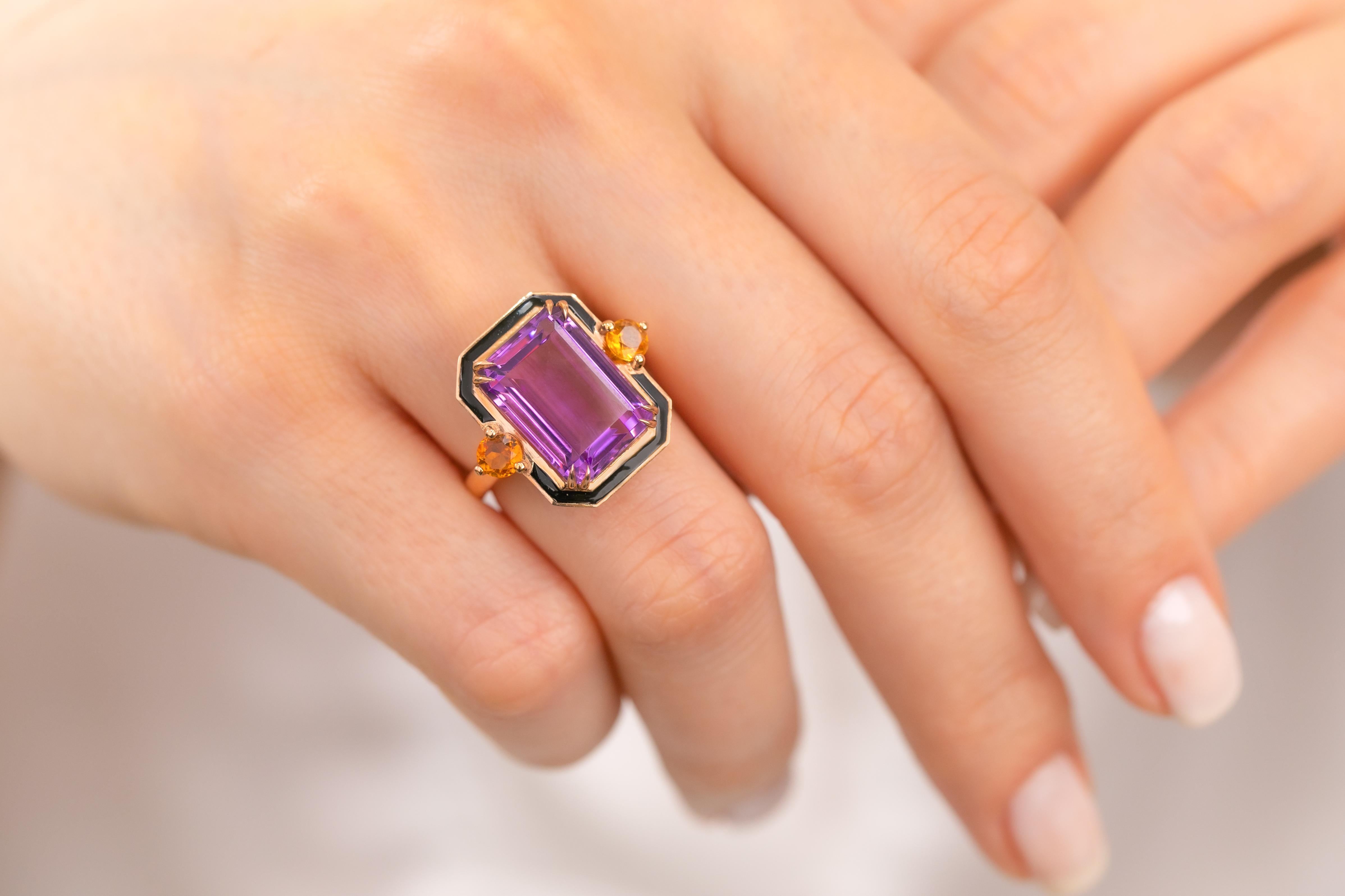 For Sale:  Art Deco Style 6.20 Ct Amethyst and Citrine 14K Gold Cocktail Ring 9
