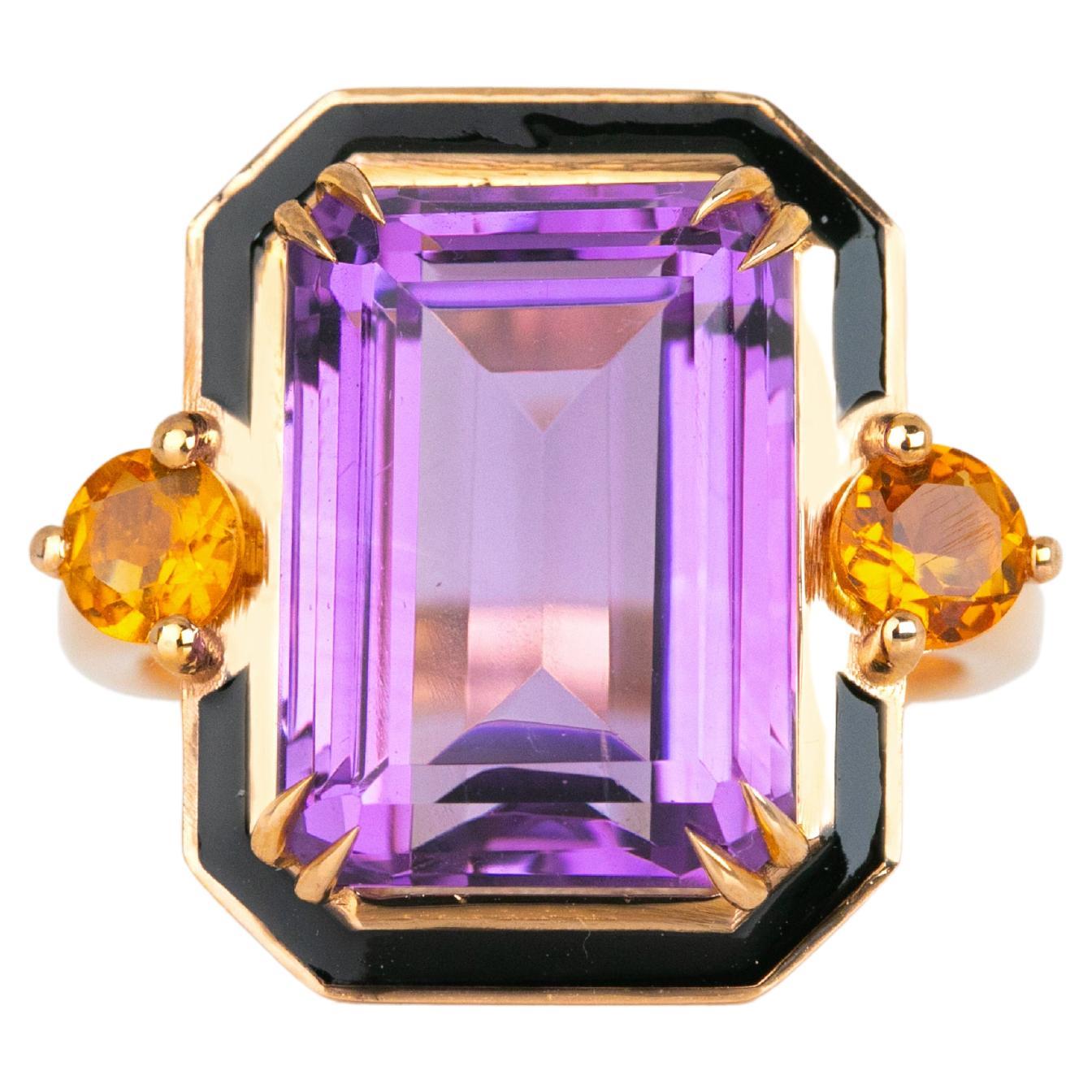 For Sale:  Art Deco Style 6.20 Ct Amethyst and Citrine 14K Gold Cocktail Ring