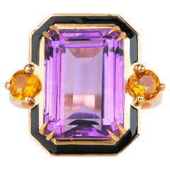 Vintage Art Deco Style 6.20 Ct Amethyst and Citrine 14K Gold Cocktail Ring