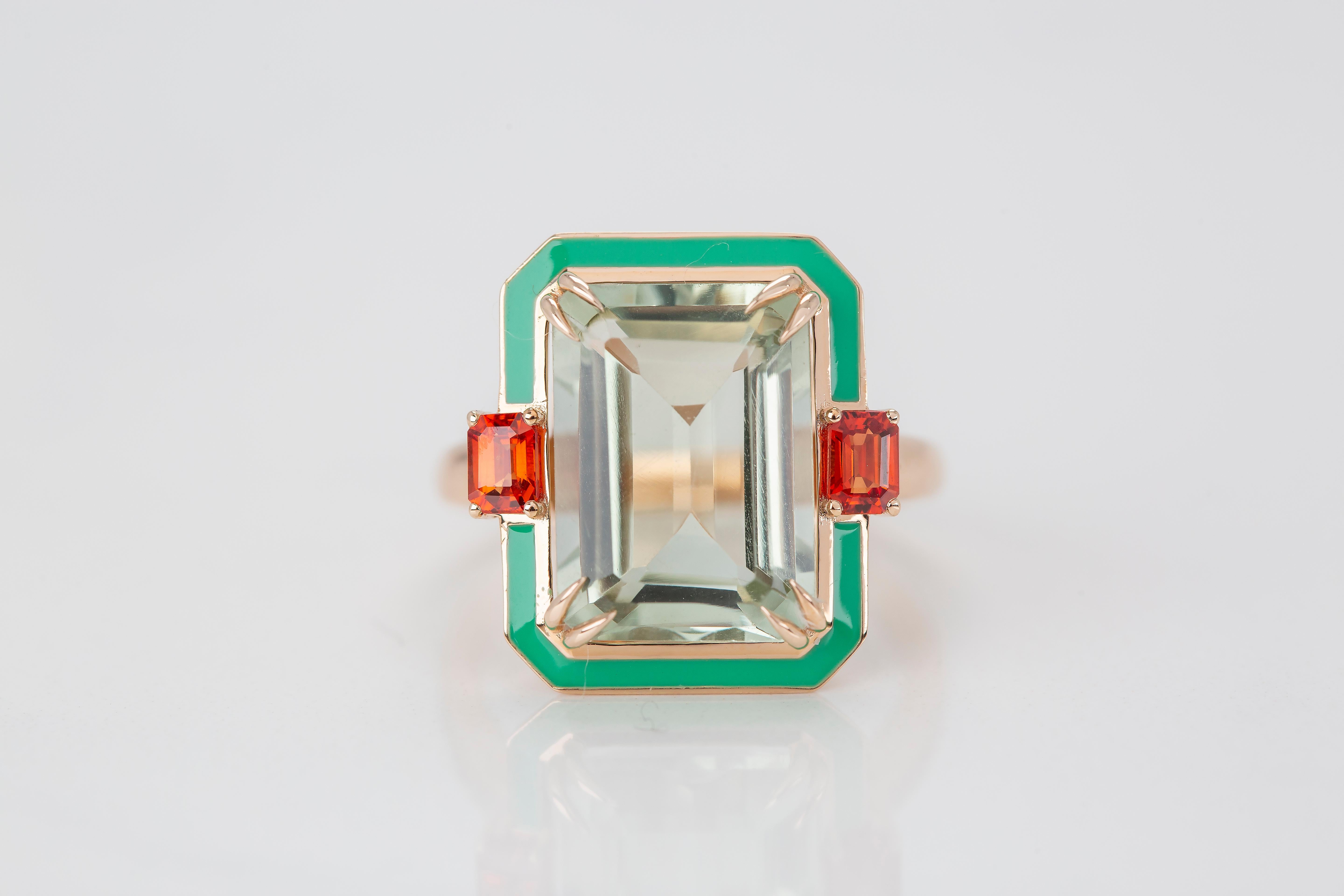 For Sale:  Art Deco Style 6.20 Ct Green Amethyst and Sapphire 14K Gold Cocktail Ring 5