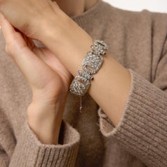 Art Deco style 6.40 carats diamond sapphire 18k white gold bracelet