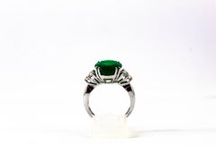 Art Deco Style 6.42 Carat Emerald 0.60 Ct White Diamond White Gold Cocktail Ring