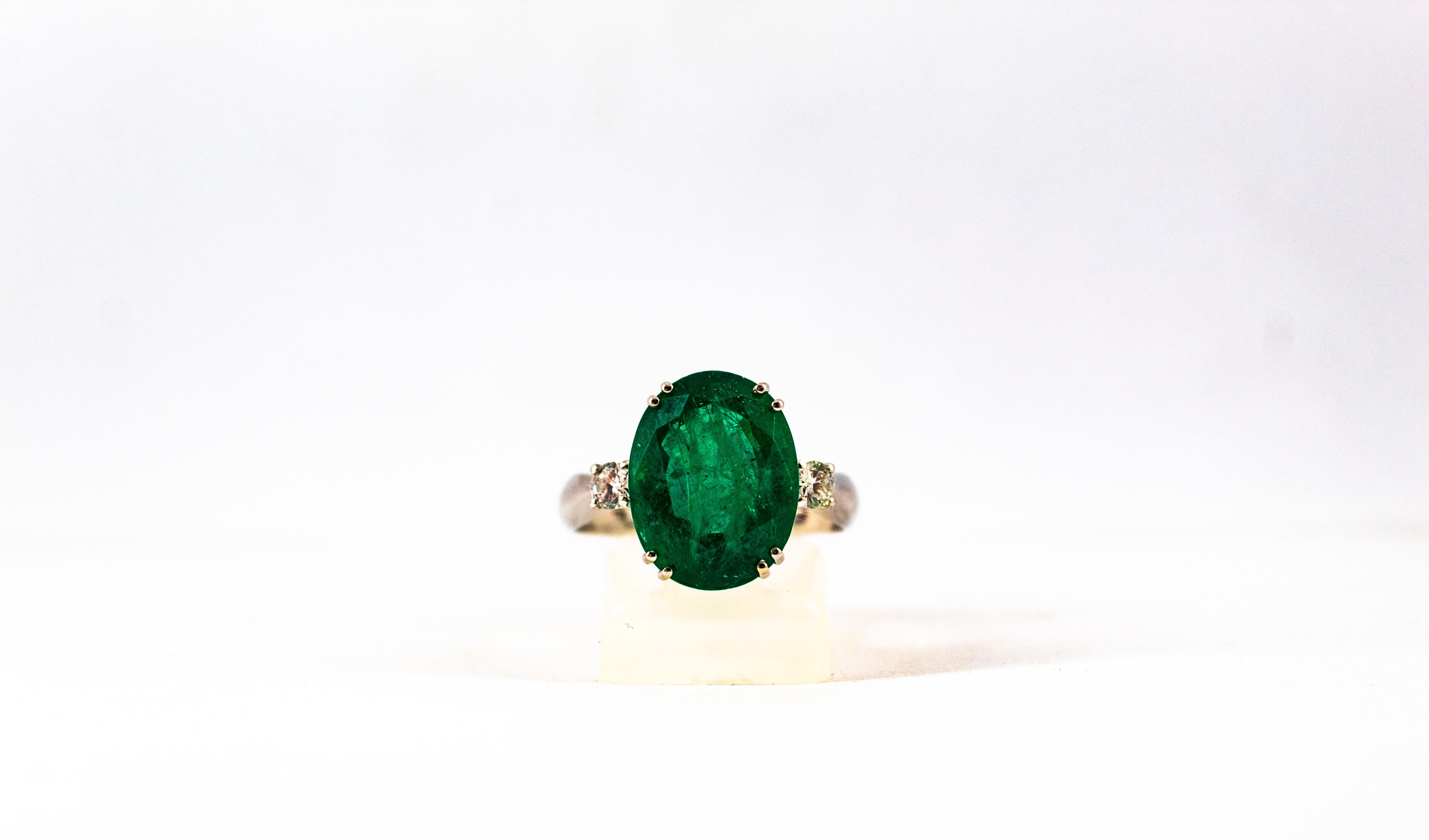 Art Deco Style 6.49 Carat Emerald White Diamond White Gold Cocktail Ring For Sale 6