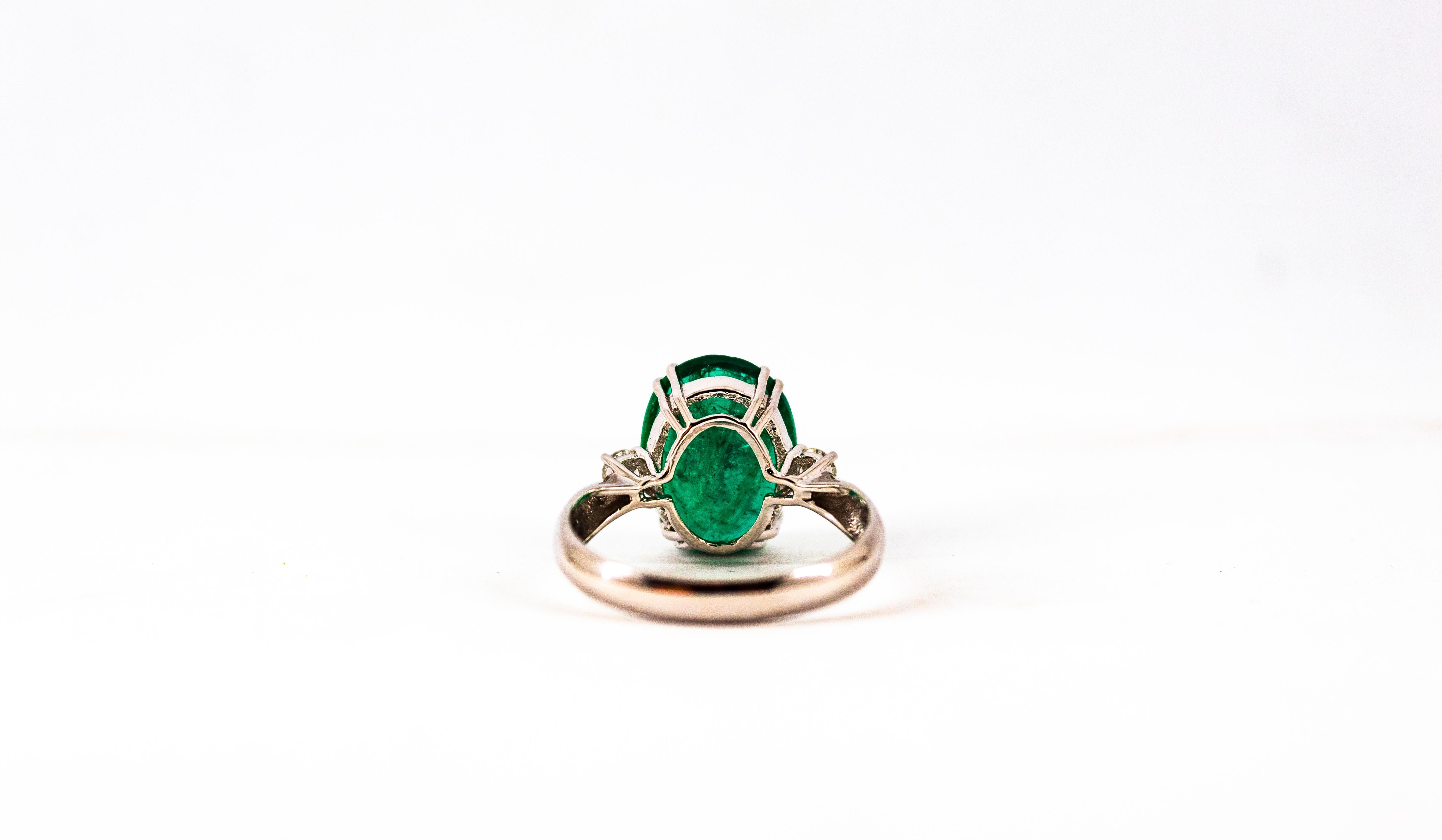 Art Deco Style 6.49 Carat Emerald White Diamond White Gold Cocktail Ring 13