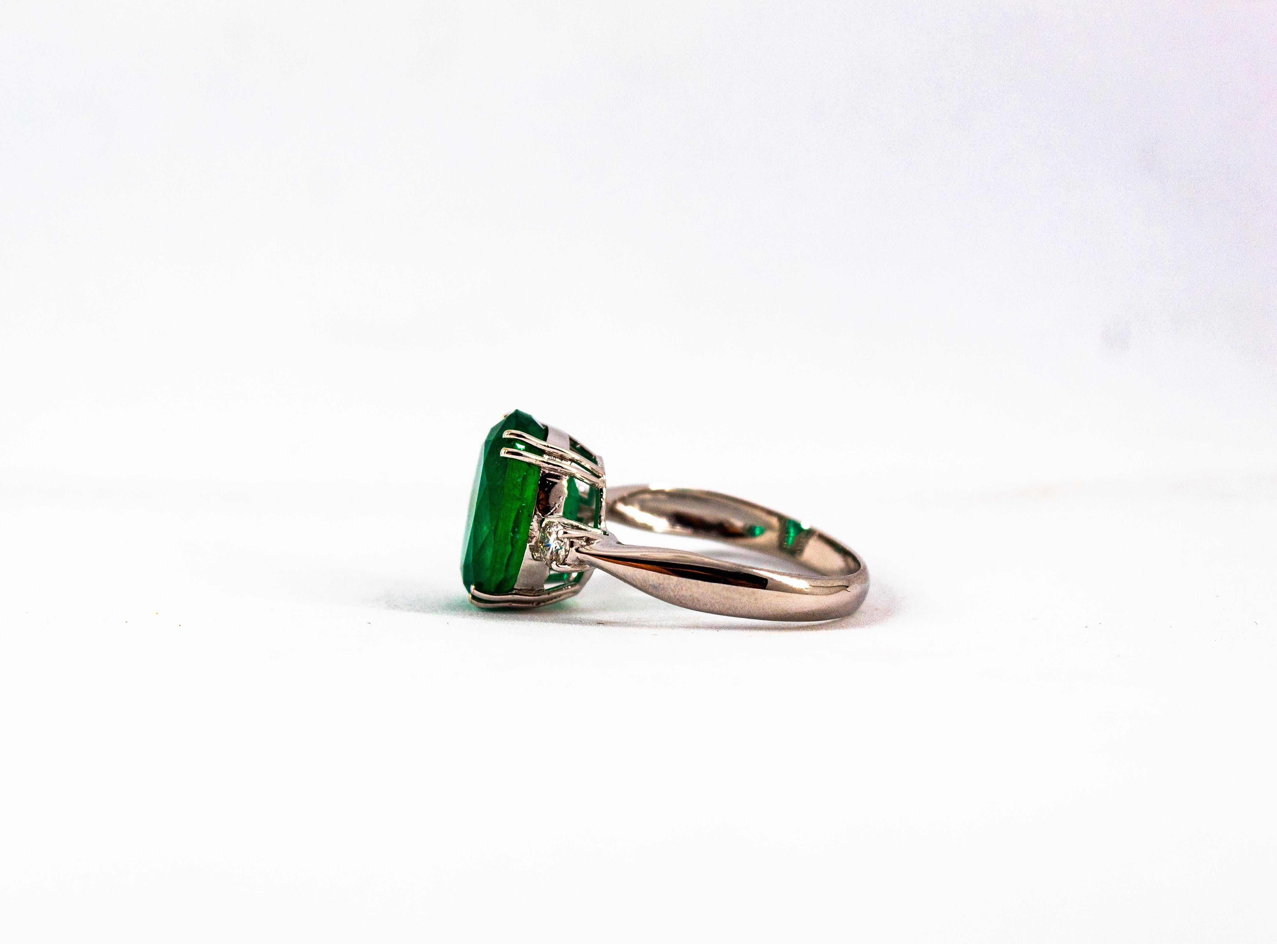 Art Deco Style 6.49 Carat Emerald White Diamond White Gold Cocktail Ring 14