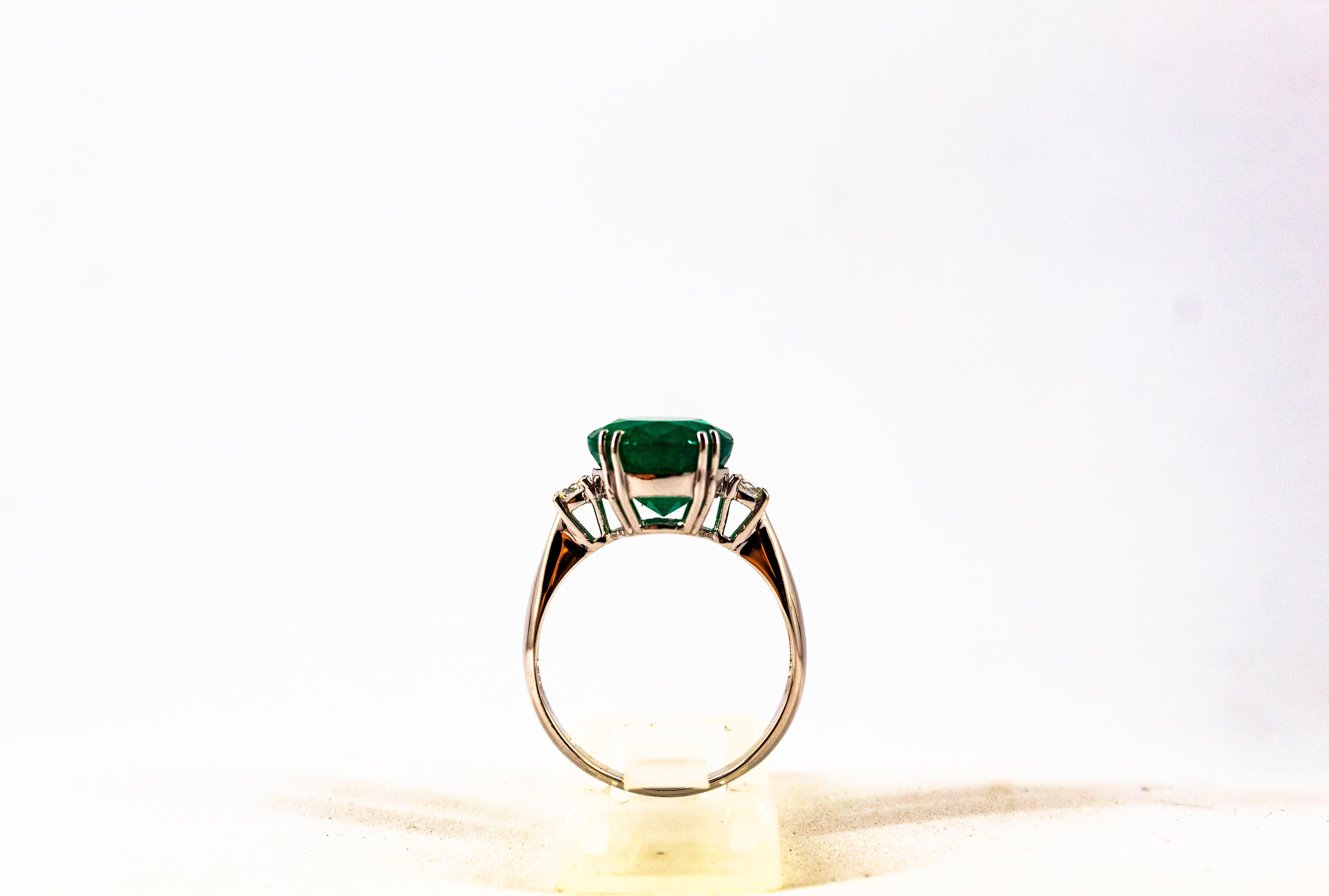 Art Deco Style 6.49 Carat Emerald White Diamond White Gold Cocktail Ring 2