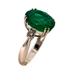 Art Deco Style 6.49 Carat Emerald White Diamond White Gold Cocktail Ring