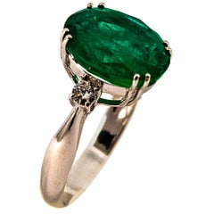 Art Deco Style 6.49 Carat Emerald White Diamond White Gold Cocktail Ring