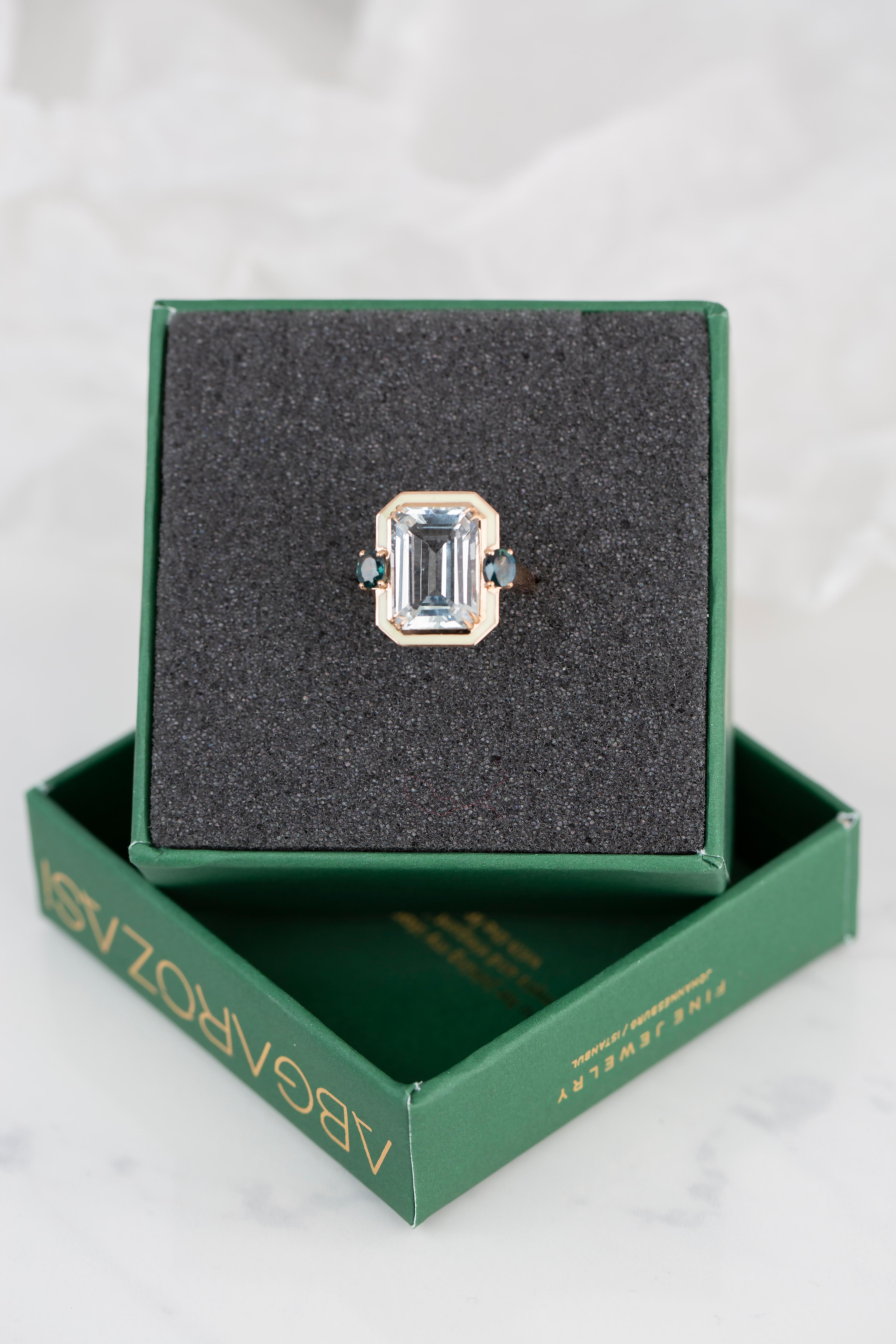 For Sale:  Art Deco Style 6.50 Ct Topaz and Montana Sapphire 14K Gold Cocktail Ring 10
