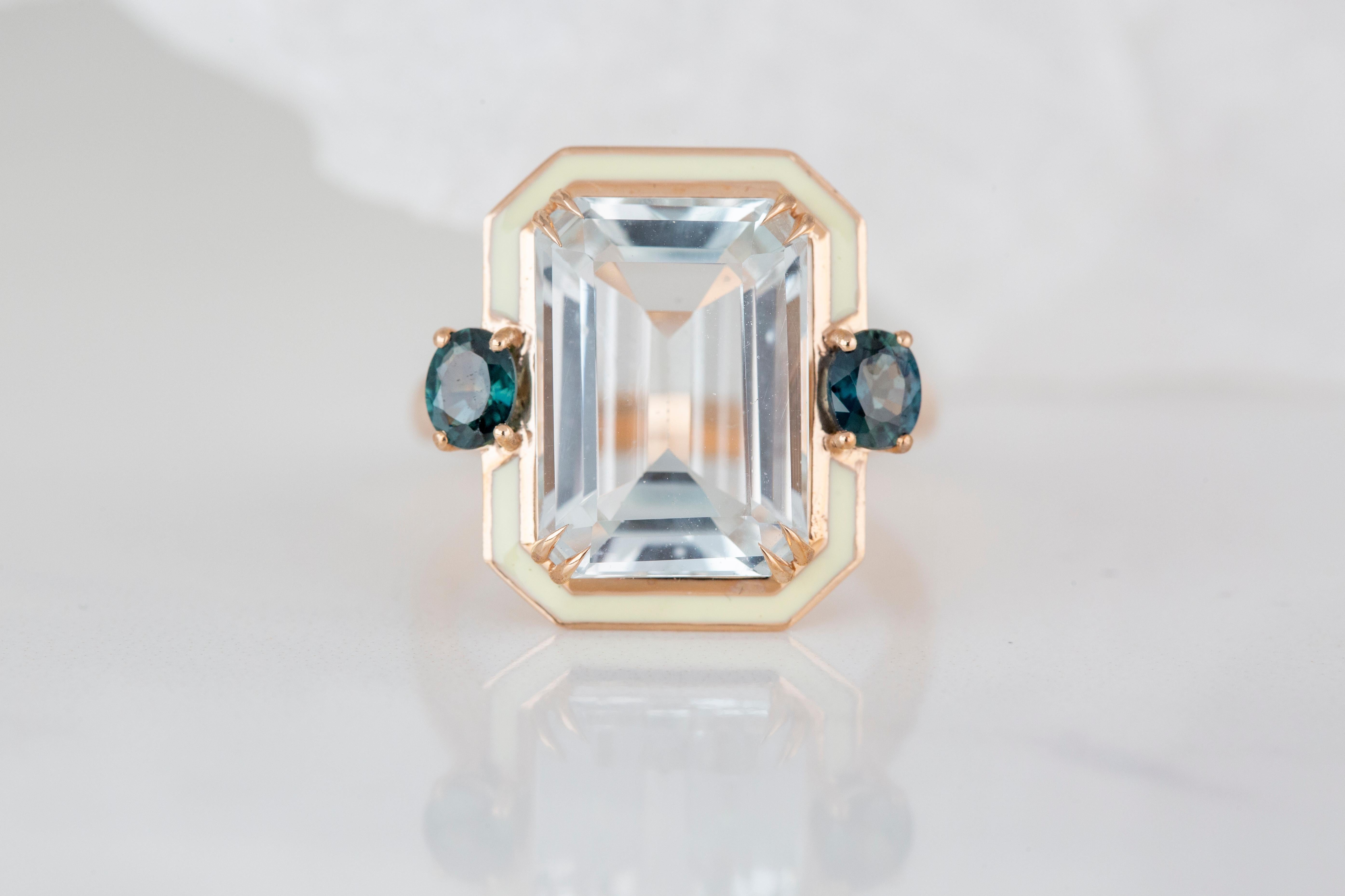For Sale:  Art Deco Style 6.50 Ct Topaz and Montana Sapphire 14K Gold Cocktail Ring 2