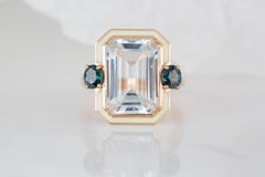 Bague de cocktail en or 14K de style Art déco avec topaze et saphir Montana de 6,50 ct